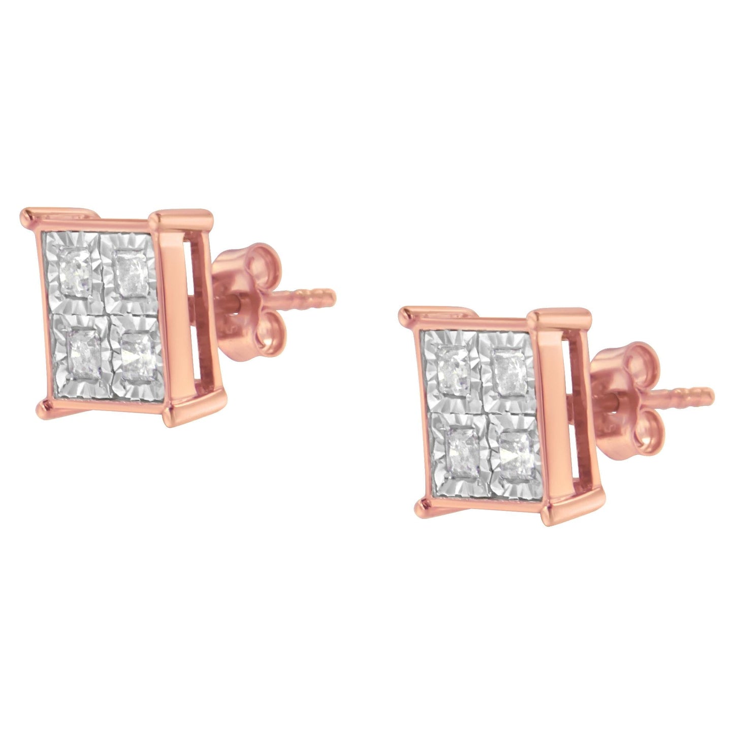 Rose Gold Plated Sterling Silver Diamond Composite Stud Earrings (3/4 cttw, J-K Color, I1-I2 Clarity)-4