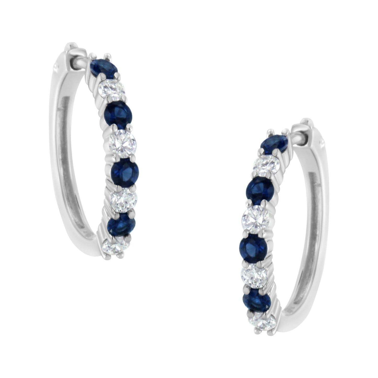 10K White Gold 2.5MM Sapphire Gemstone and 1/2 Cttw Diamond Hoop Earrings (H-I Color, I1-I2 Clarity)-1