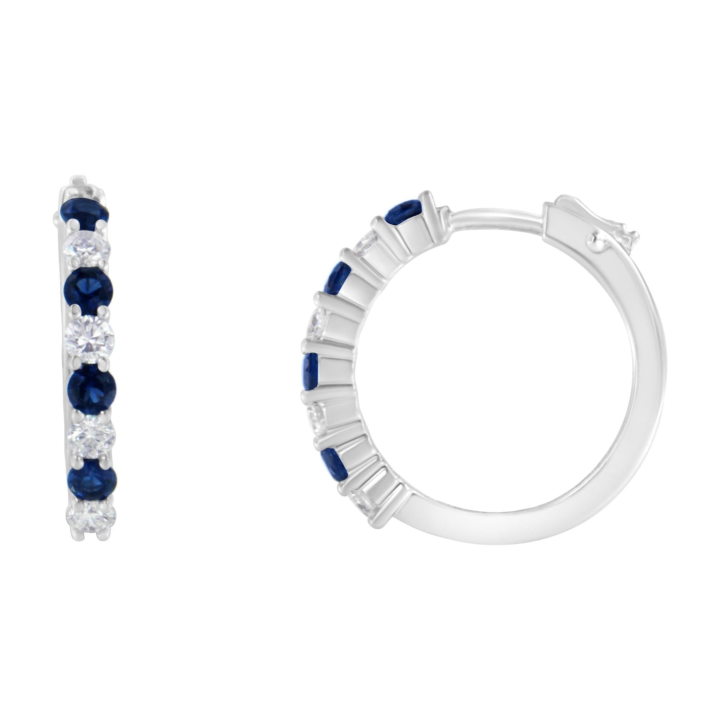10K White Gold 2.5MM Sapphire Gemstone and 1/2 Cttw Diamond Hoop Earrings (H-I Color, I1-I2 Clarity)-3
