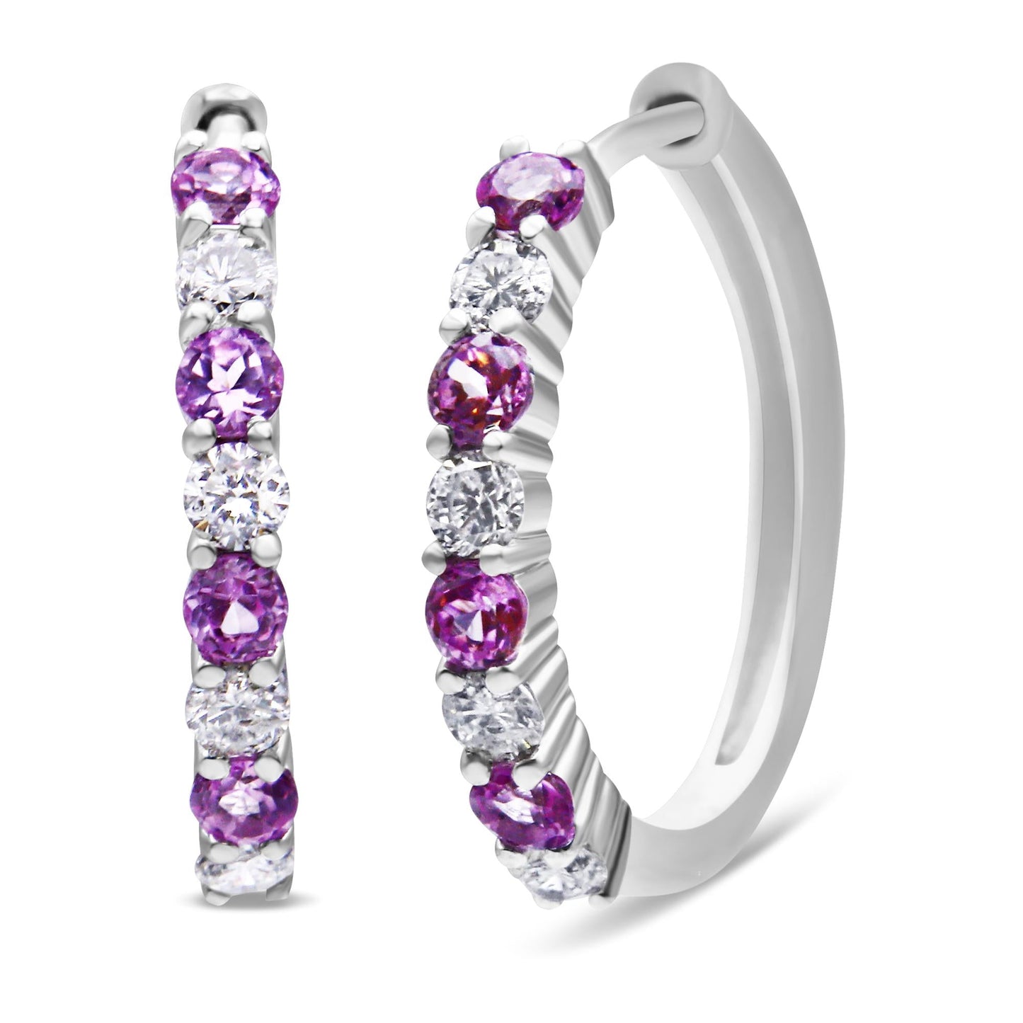 10K White Gold 2.5MM Sapphire Gemstone and 1/2 Cttw Diamond Hoop Earrings (H-I Color, I1-I2 Clarity)-0