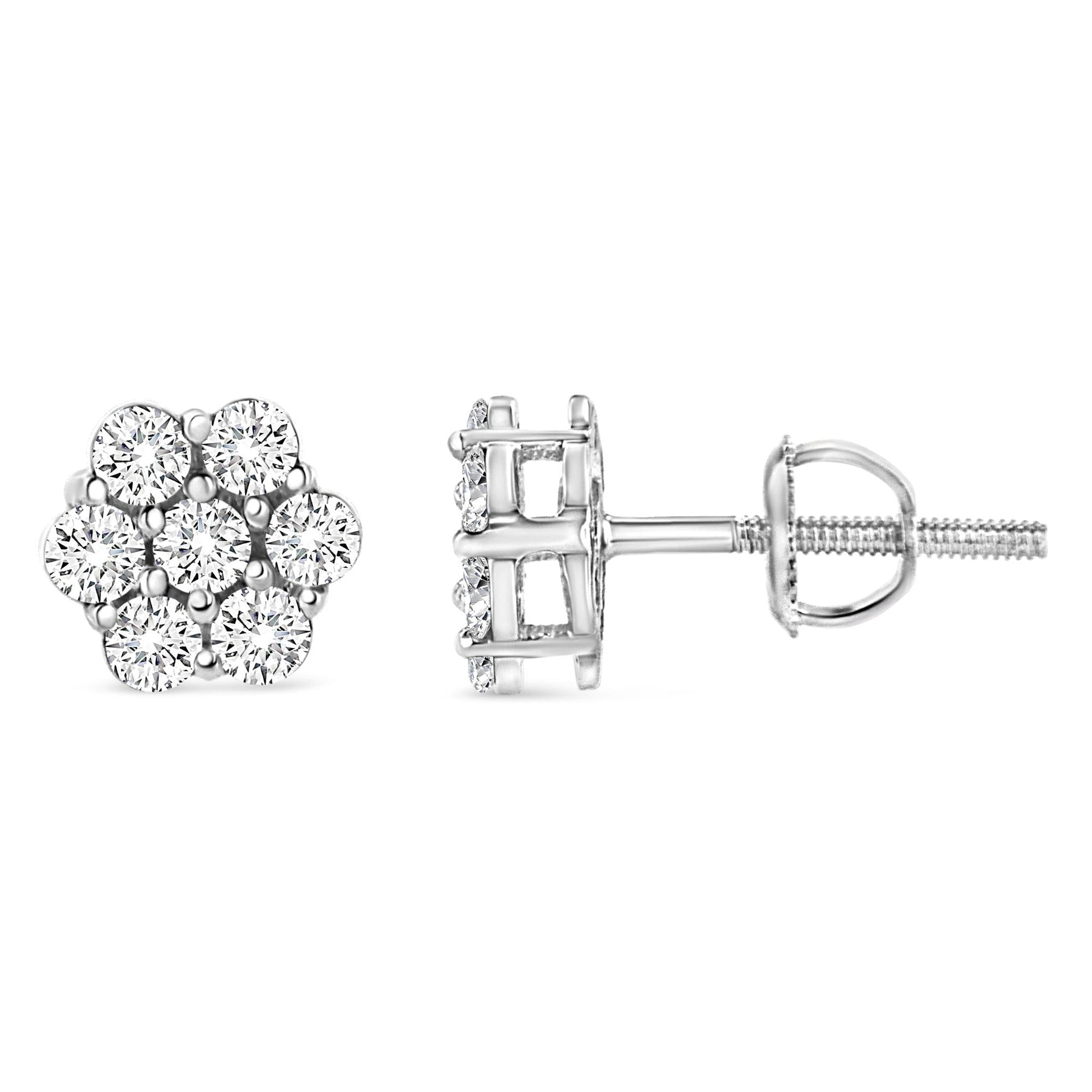 14K White Gold 1/2 cttw Round-Cut Diamond Floral Stud Earrings (I-J Color, SI2-I1 Clarity)-3