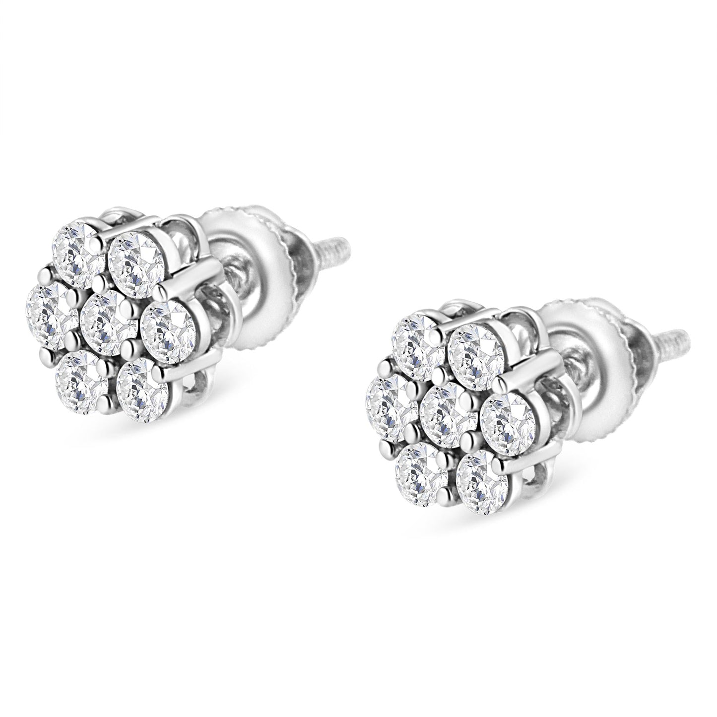 14K White Gold 1/2 cttw Round-Cut Diamond Floral Stud Earrings (I-J Color, SI2-I1 Clarity)-4