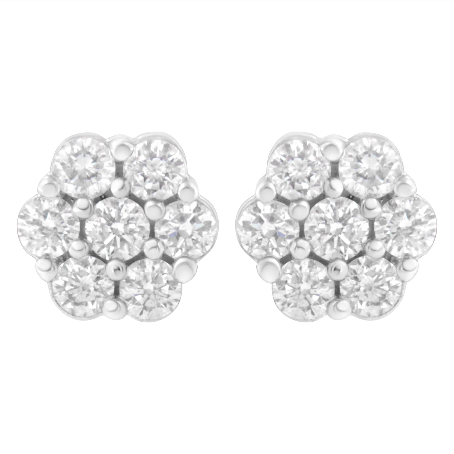 14K White Gold 7 Stone Floral Cluster Round Brilliant Cut Diamond Stud Earrings with Screw Backs(I-J, SI2-I1)-0