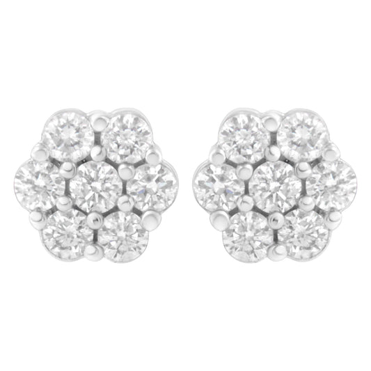 14K White Gold 7 Stone Floral Cluster Round Brilliant Cut Diamond Stud Earrings with Screw Backs(I-J, SI2-I1)-0
