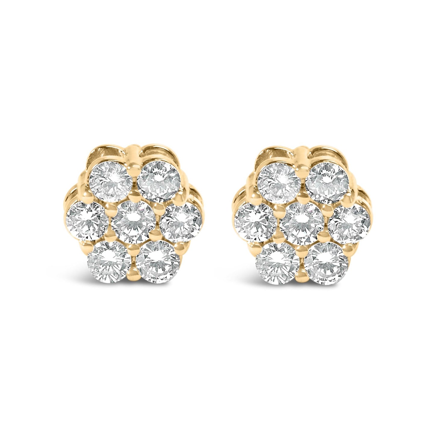 14K White Gold 7 Stone Floral Cluster Round Brilliant Cut Diamond Stud Earrings with Screw Backs(I-J, SI2-I1)-0