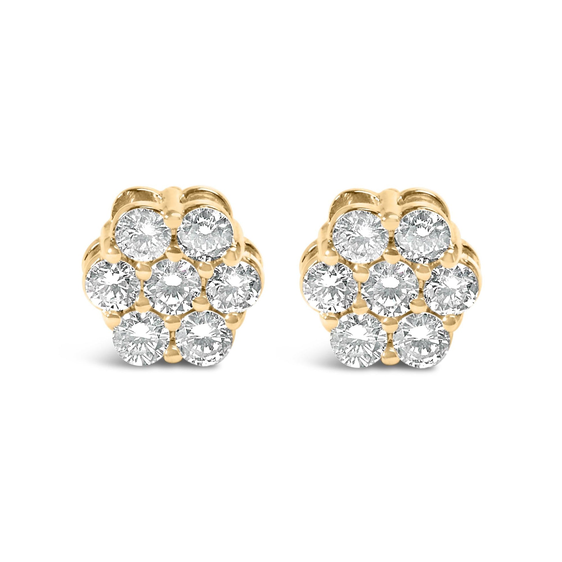 14K White Gold 7 Stone Floral Cluster Round Brilliant Cut Diamond Stud Earrings with Screw Backs(I-J, SI2-I1)-0