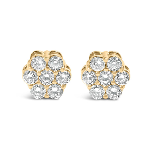 14K White Gold 7 Stone Floral Cluster Round Brilliant Cut Diamond Stud Earrings with Screw Backs(I-J, SI2-I1)-0