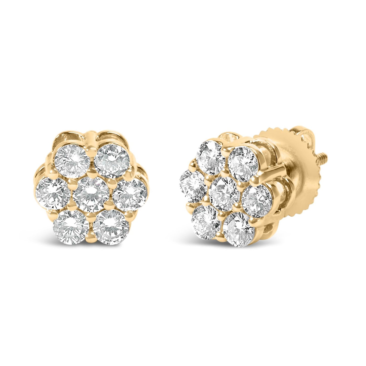 14K White Gold 7 Stone Floral Cluster Round Brilliant Cut Diamond Stud Earrings with Screw Backs(I-J, SI2-I1)-1