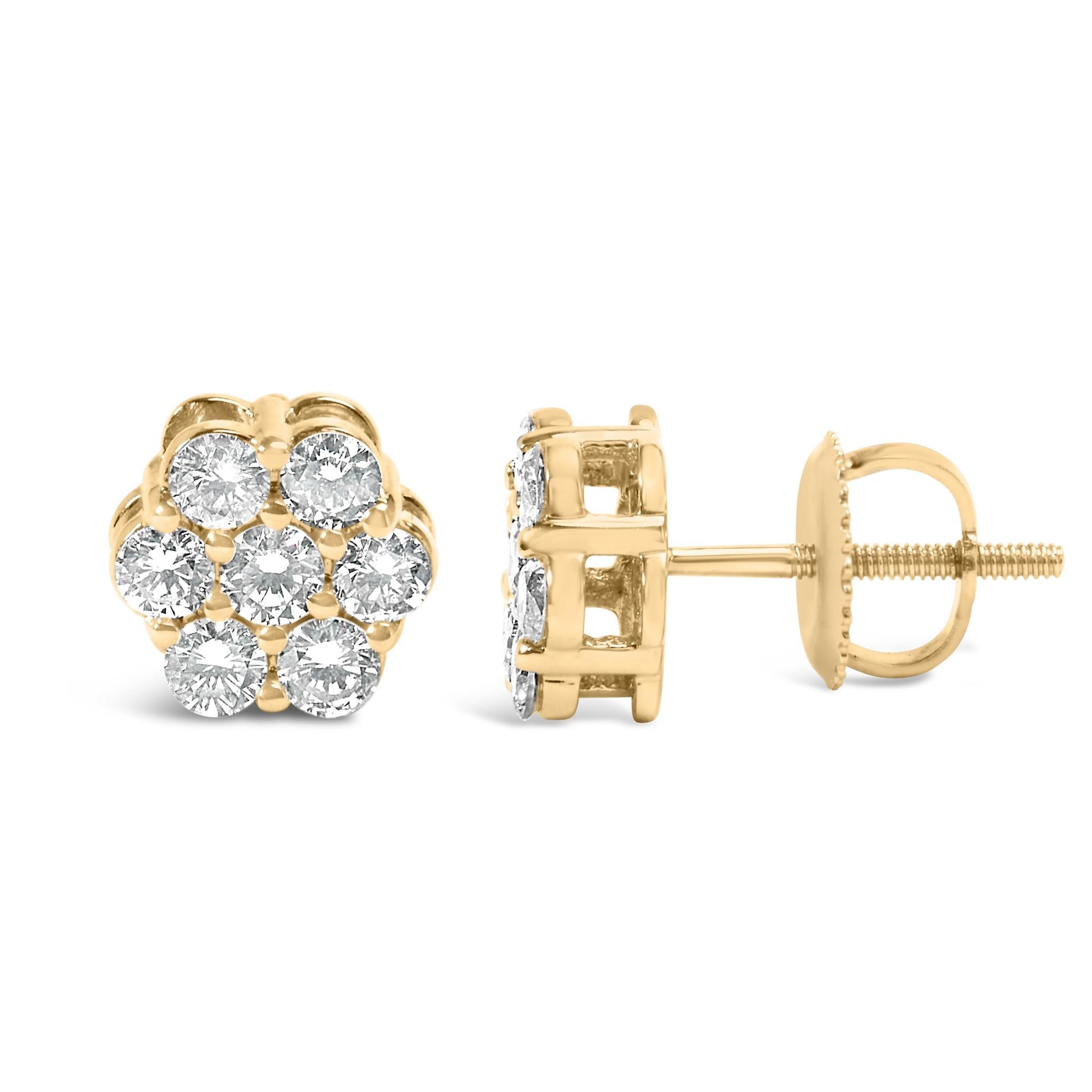 14K White Gold 7 Stone Floral Cluster Round Brilliant Cut Diamond Stud Earrings with Screw Backs(I-J, SI2-I1)-3