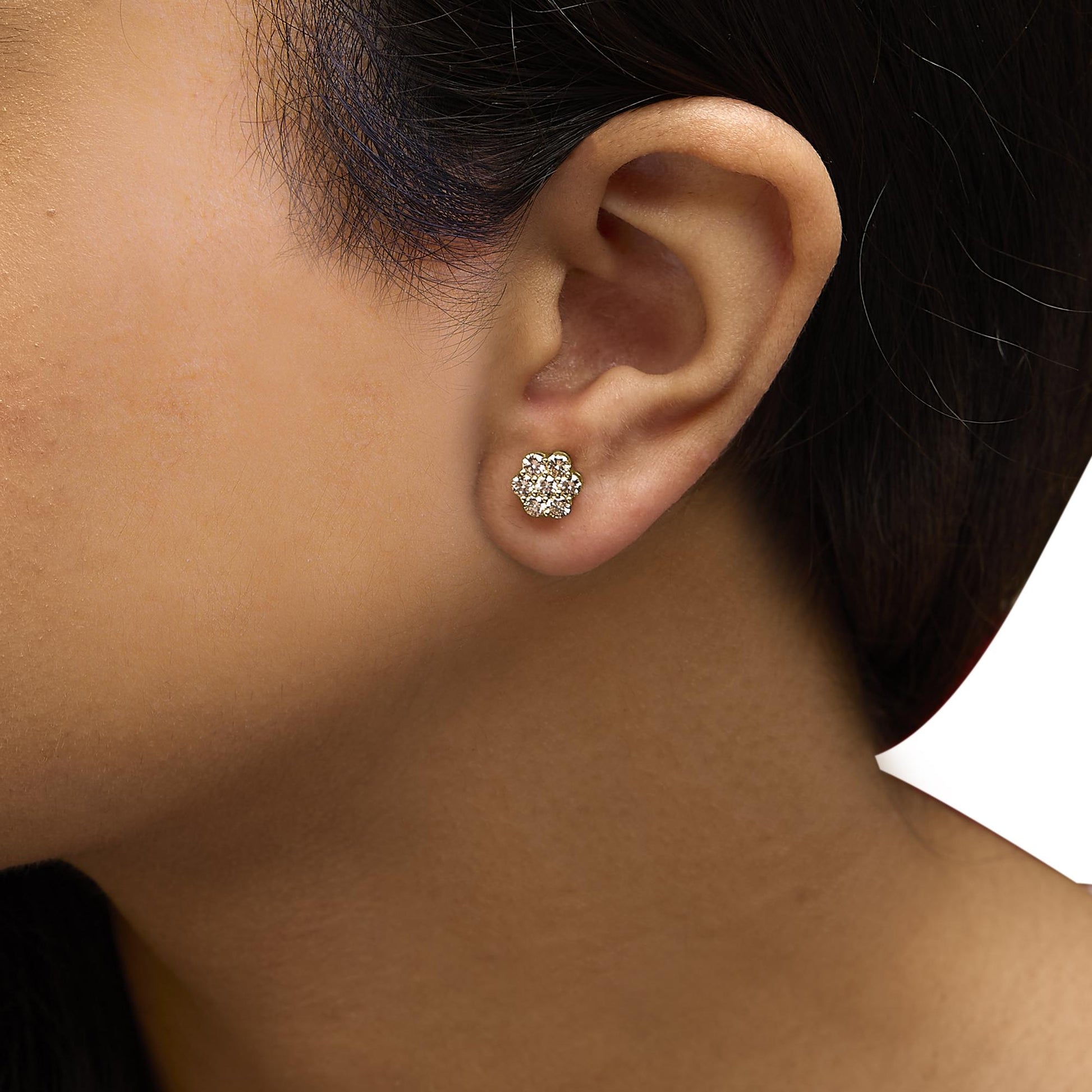 14K Yellow Gold 1.0 Cttw Diamond Floral Stud Earrings (J-K Color, VS2-SI1 Clarity)-2