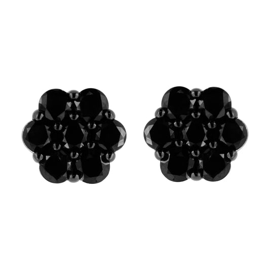 .925 Sterling Silver  Prong Set Round-Cut Treated Colored Diamond Floral Cluster Stud Earring - Choice of Diamond Colors and Total Weights