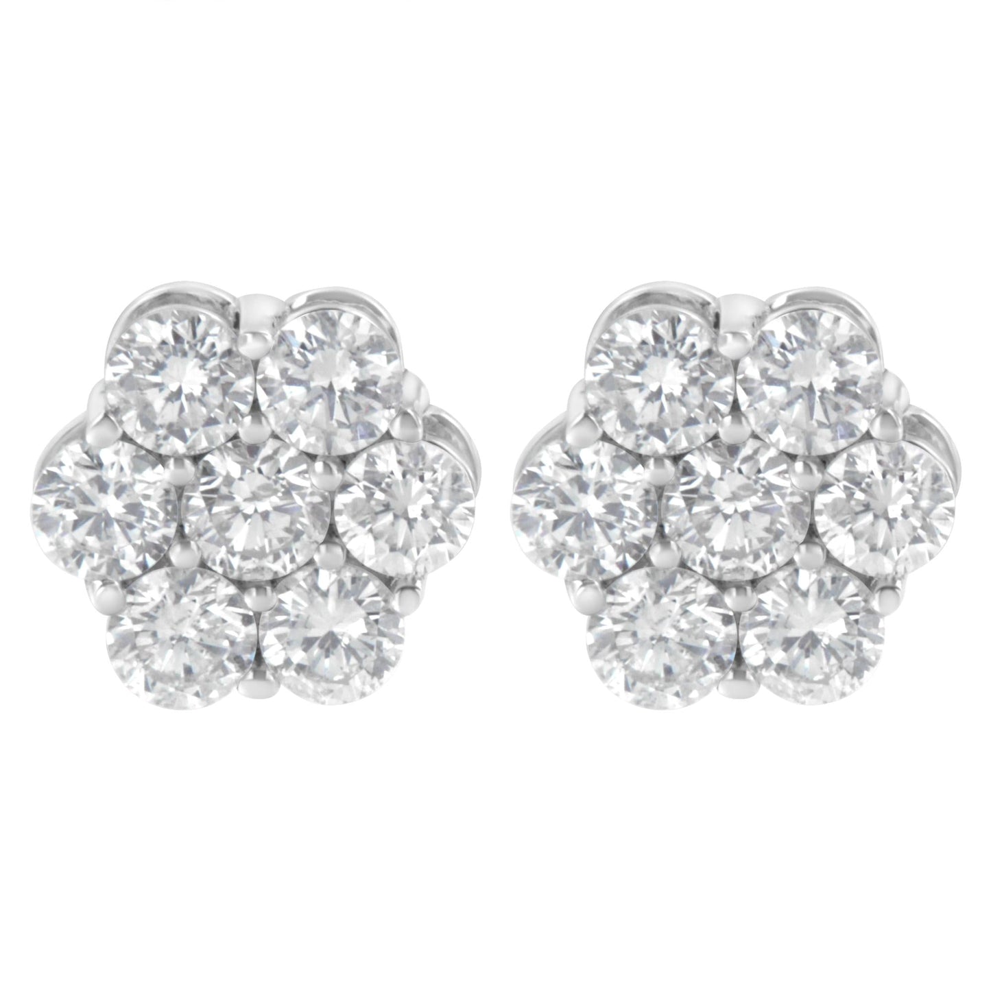 Sterling Silver 2 cttw Floral Composite 7 Stone Diamond Stud Earring (I-J, I1-I2)-3