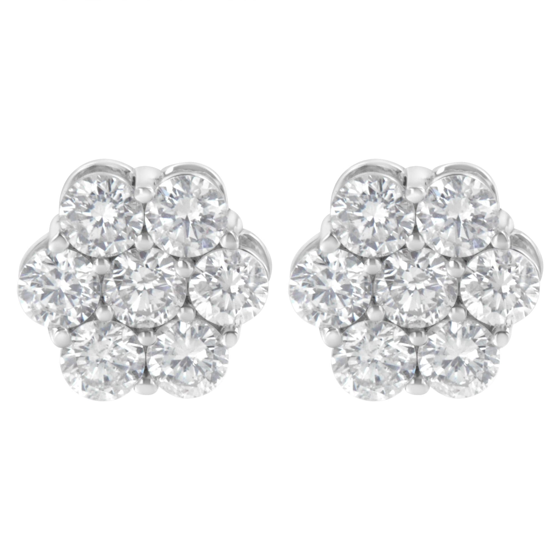 Sterling Silver 2 cttw Floral Composite 7 Stone Diamond Stud Earring (I-J, I1-I2)-3
