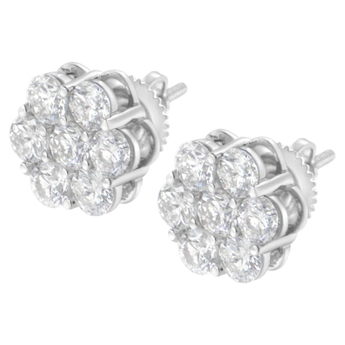 Sterling Silver 2 cttw Floral Composite 7 Stone Diamond Stud Earring (I-J, I1-I2)-4