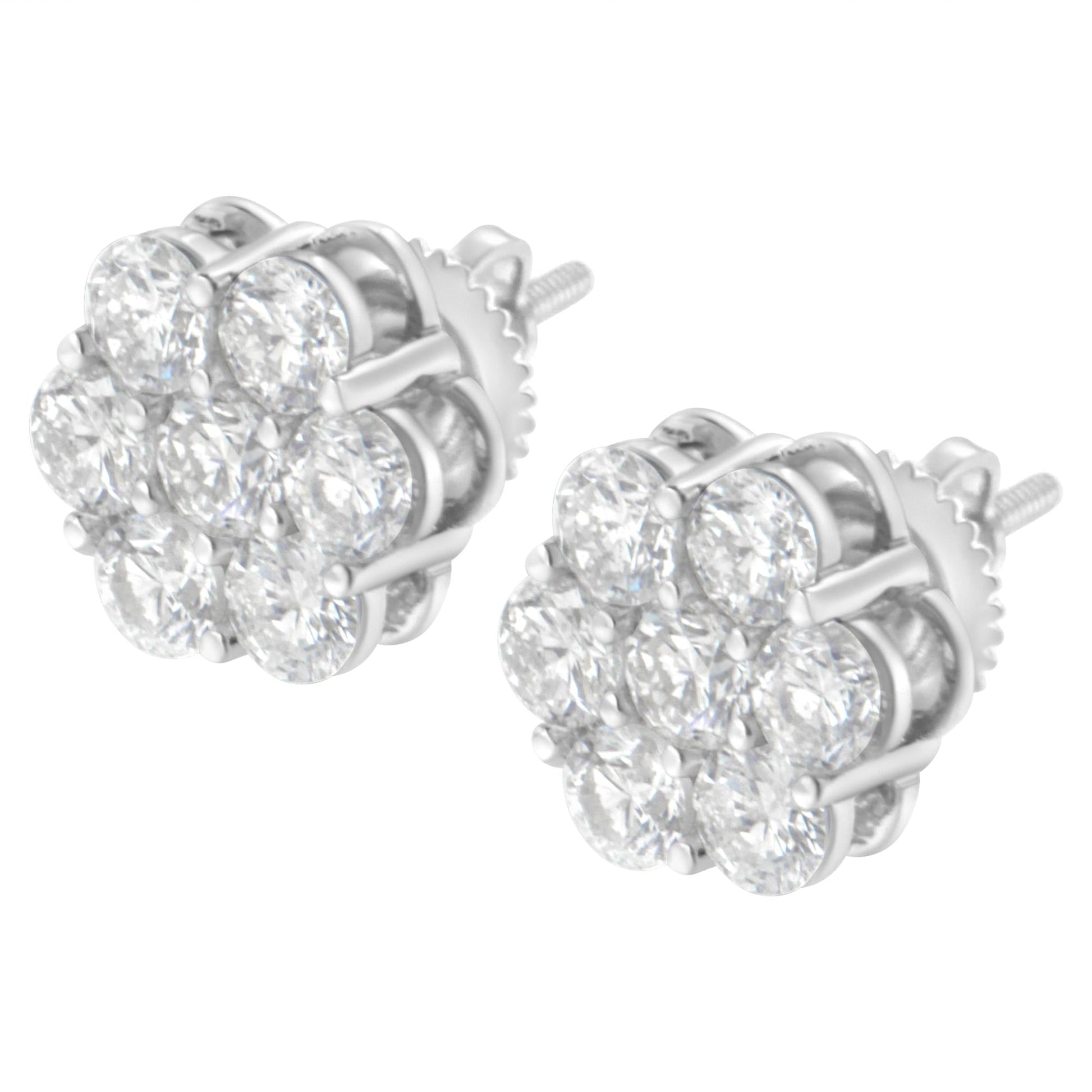 Sterling Silver 2 cttw Floral Composite 7 Stone Diamond Stud Earring (I-J, I1-I2)-4