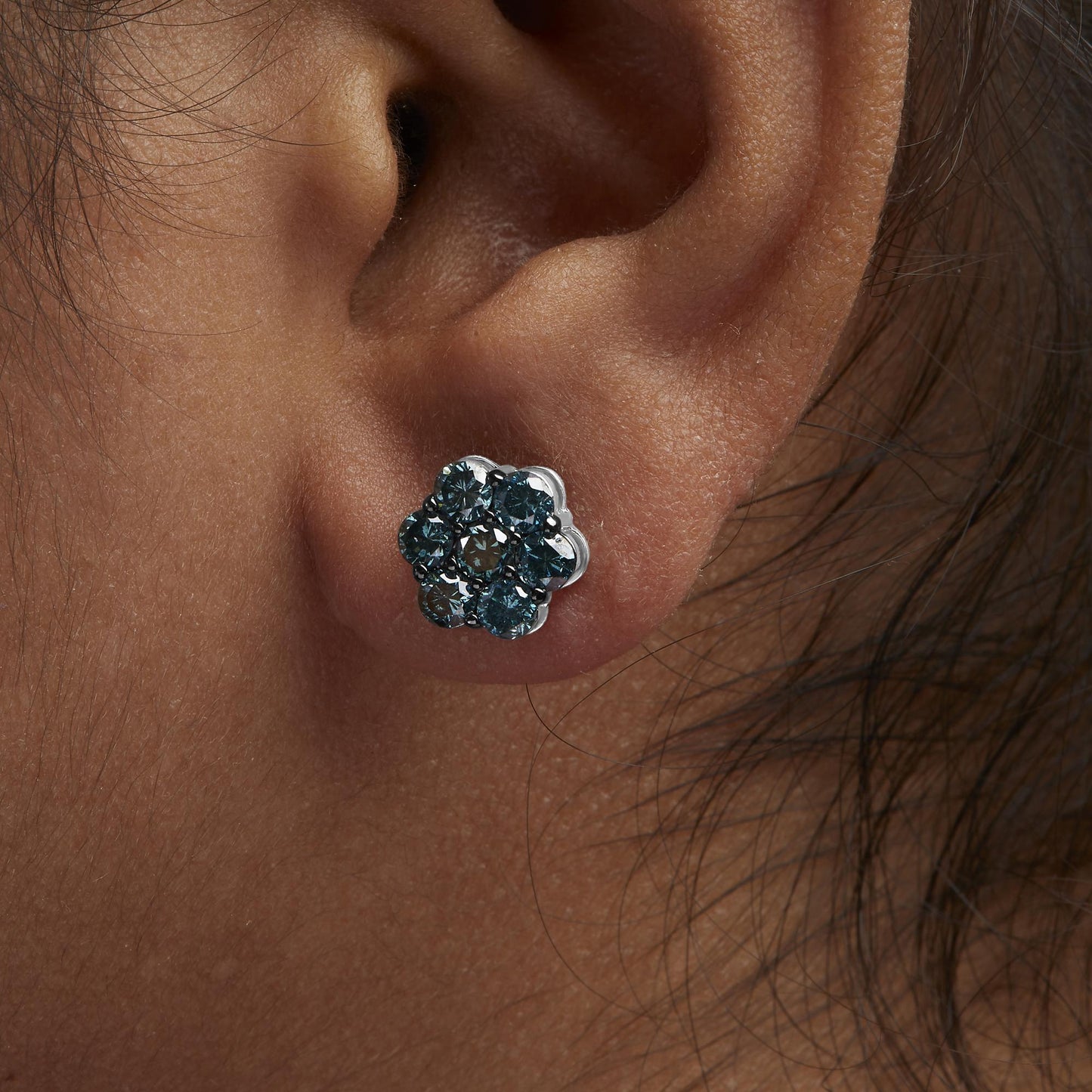 Sterling Silver 2 cttw Floral Composite 7 Stone Diamond Stud Earring (I-J, I1-I2)-2