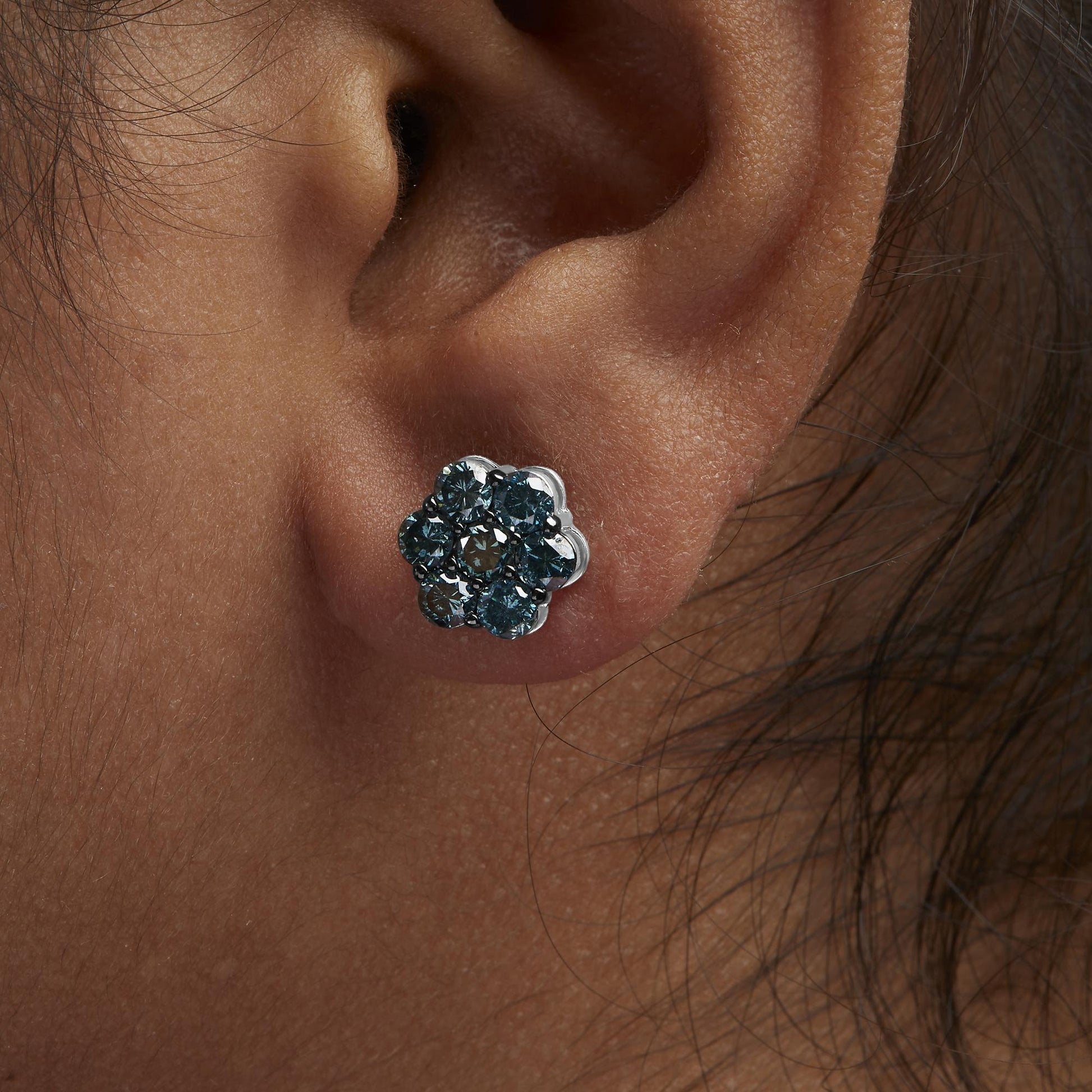 Sterling Silver 2 cttw Floral Composite 7 Stone Diamond Stud Earring (I-J, I1-I2)-2