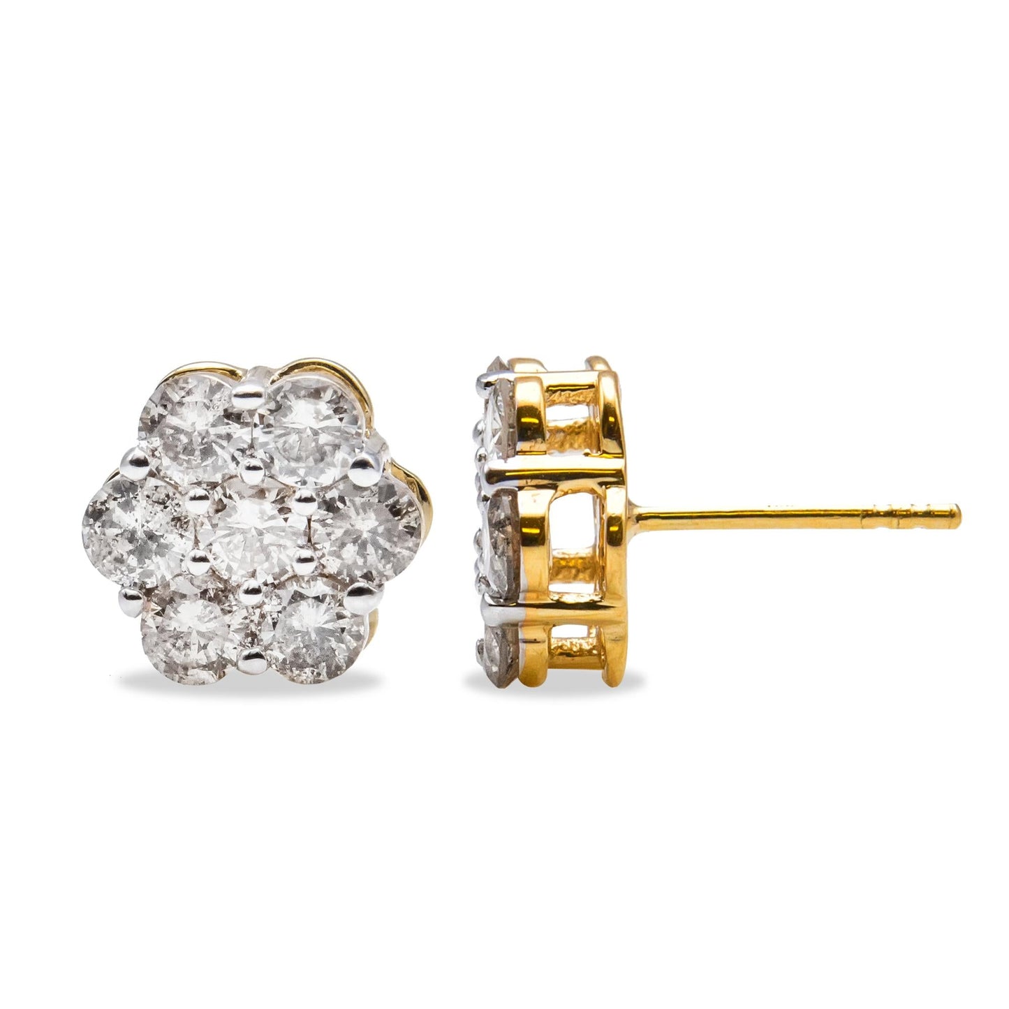 14K Yellow Gold 2.0 Cttw Diamond Floral Cluster Stud Earring with Screw Back (H-I Color, SI1-SI2 Clarity)-3