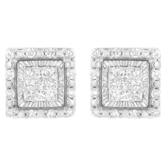 10K White Gold 1/2 cttw Invisible Set Princess-Cut Diamond Square Stud Earring (I-J Color, I1-I2 Clarity)-0