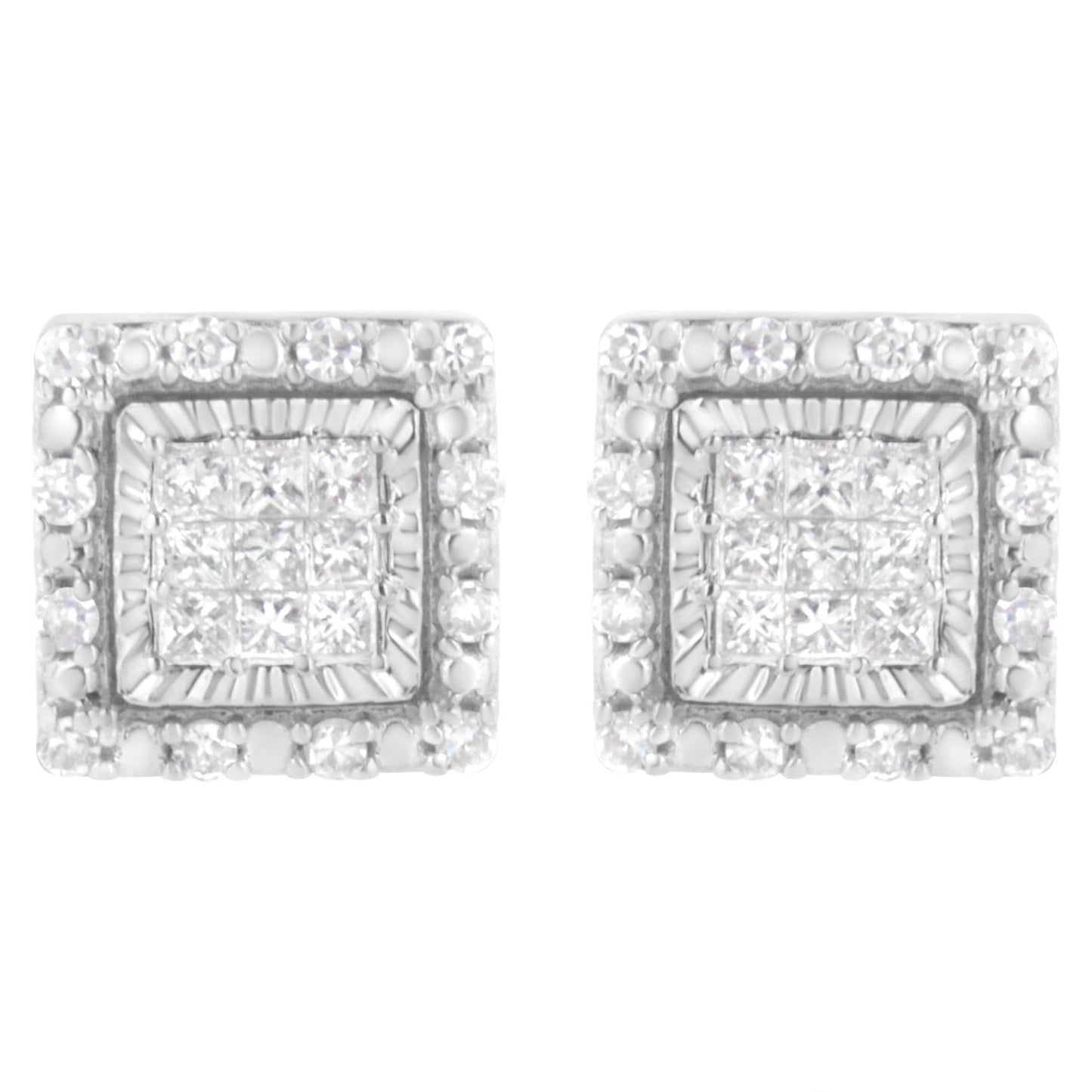 10K White Gold 1/2 cttw Invisible Set Princess-Cut Diamond Square Stud Earring (I-J Color, I1-I2 Clarity)-0