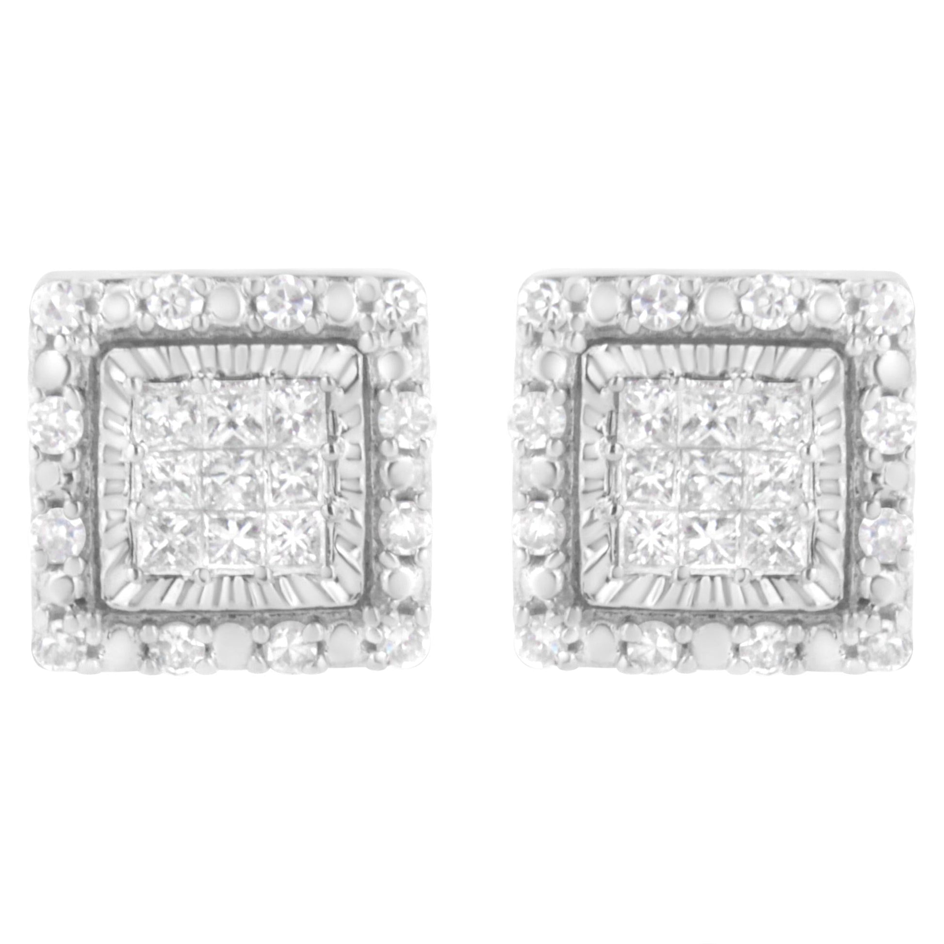 10K White Gold 1/2 cttw Invisible Set Princess-Cut Diamond Square Stud Earring (I-J Color, I1-I2 Clarity)-0