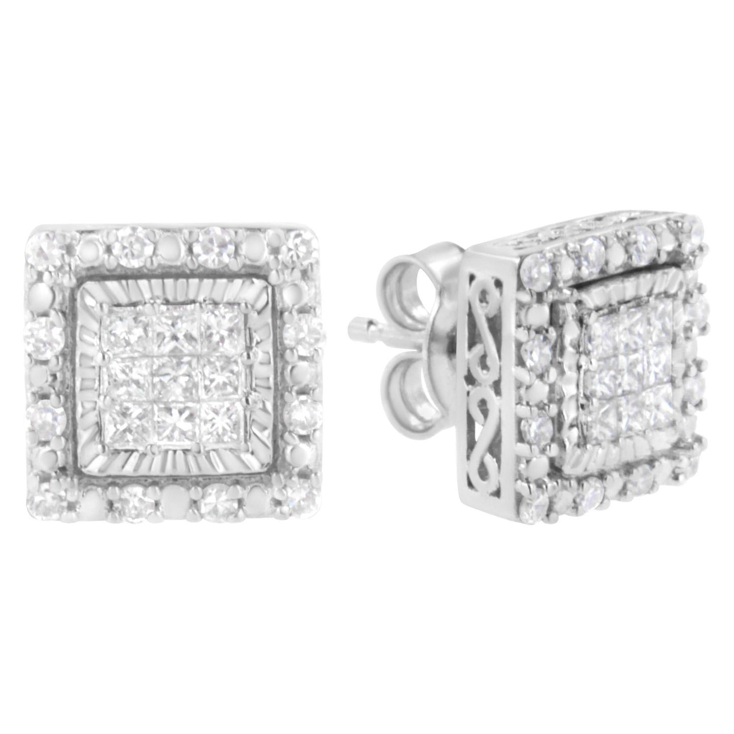 10K White Gold 1/2 cttw Invisible Set Princess-Cut Diamond Square Stud Earring (I-J Color, I1-I2 Clarity)-1