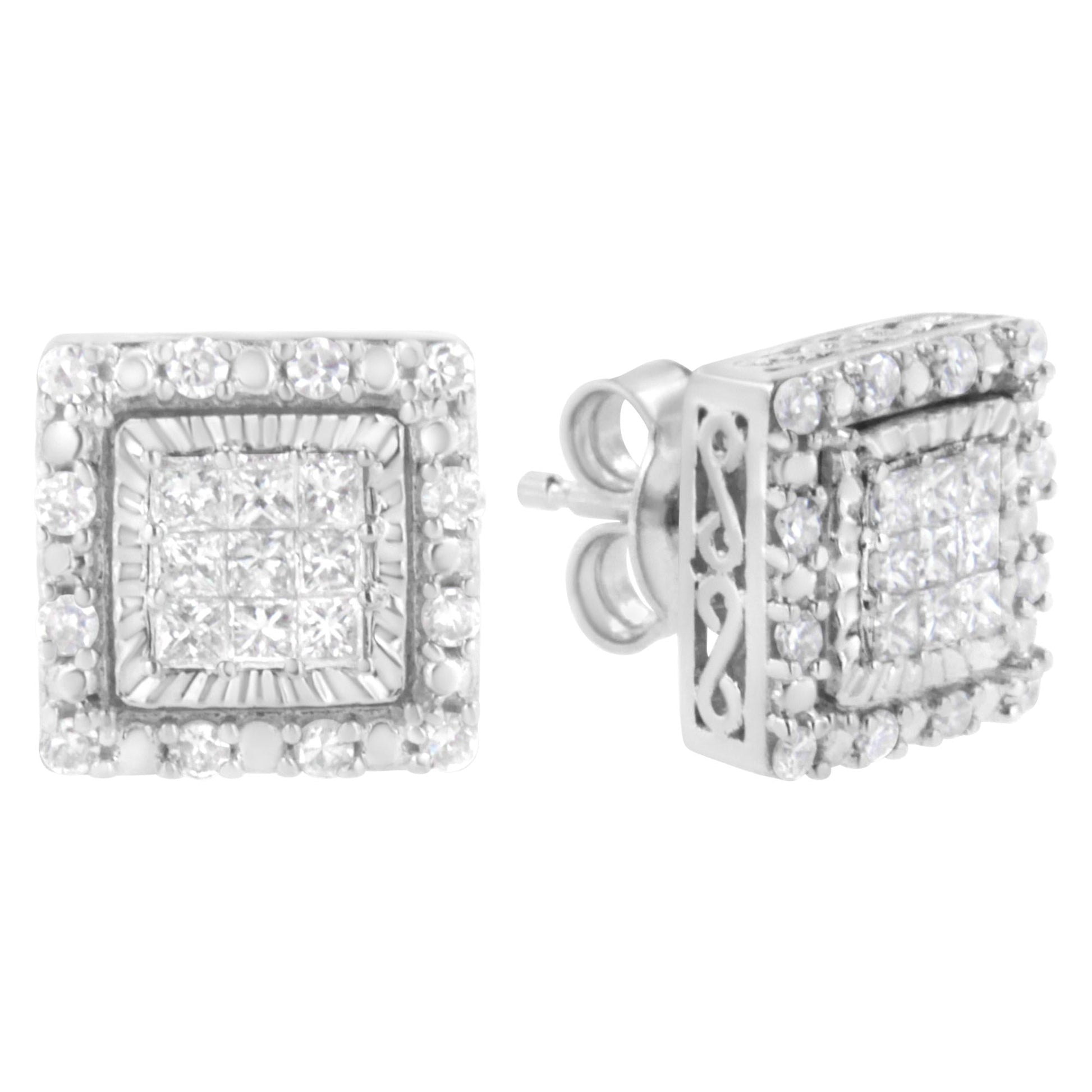 10K White Gold 1/2 cttw Invisible Set Princess-Cut Diamond Square Stud Earring (I-J Color, I1-I2 Clarity)-1