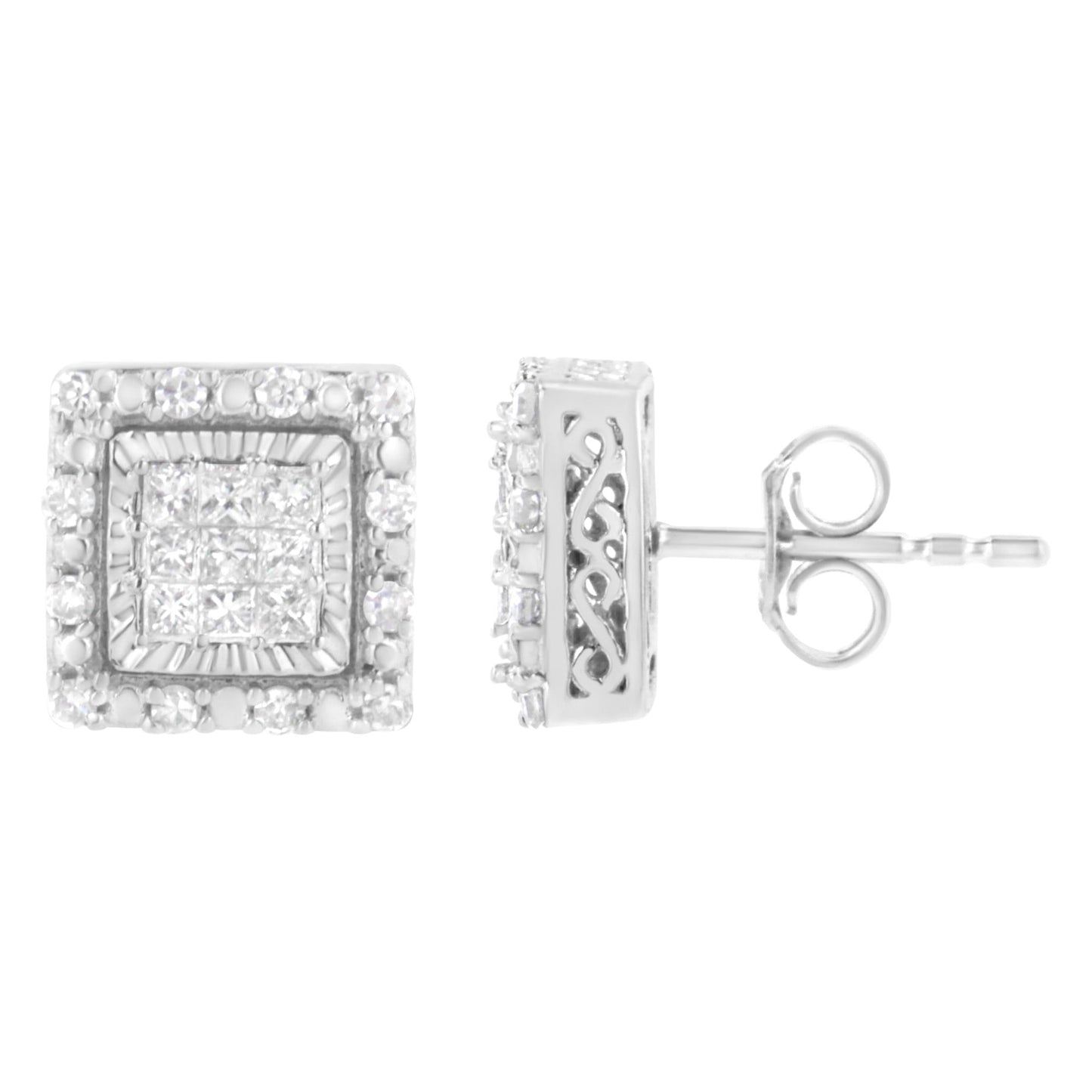 10K White Gold 1/2 cttw Invisible Set Princess-Cut Diamond Square Stud Earring (I-J Color, I1-I2 Clarity)-3