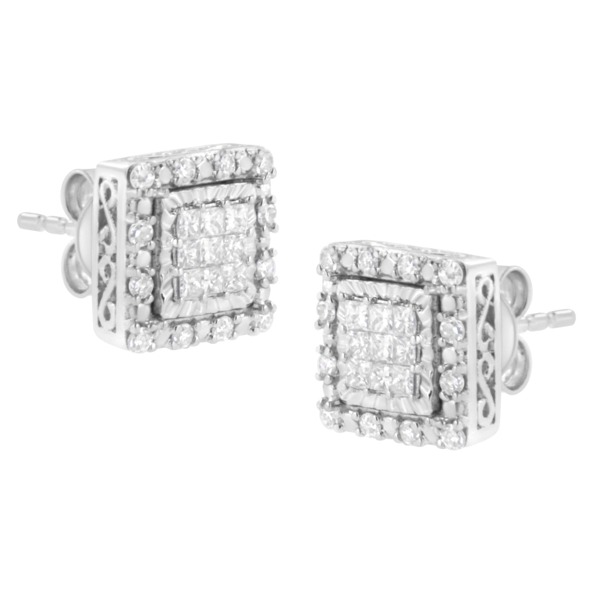 10K White Gold 1/2 cttw Invisible Set Princess-Cut Diamond Square Stud Earring (I-J Color, I1-I2 Clarity)-4