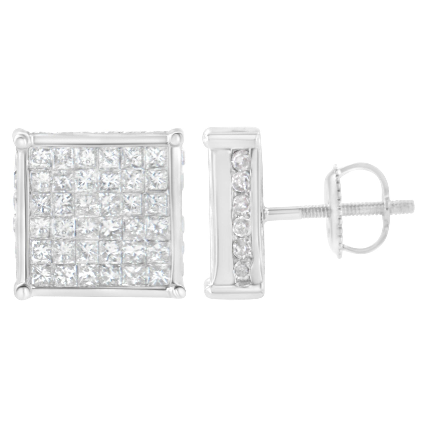10K White Gold 2ct TDW Princess-Cut Composite Diamond Stud Earring (I-J ,I2-I3)-1