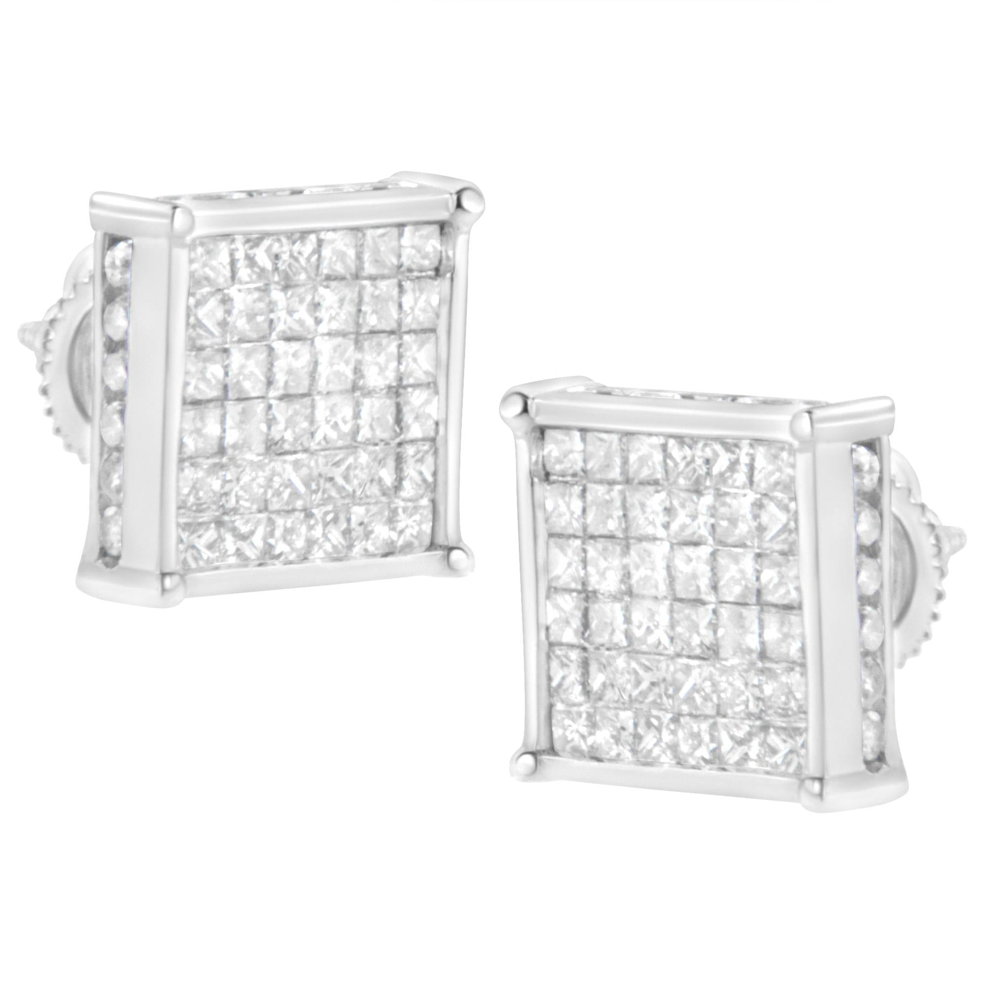 10K White Gold 2ct TDW Princess-Cut Composite Diamond Stud Earring (I-J ,I2-I3)-3