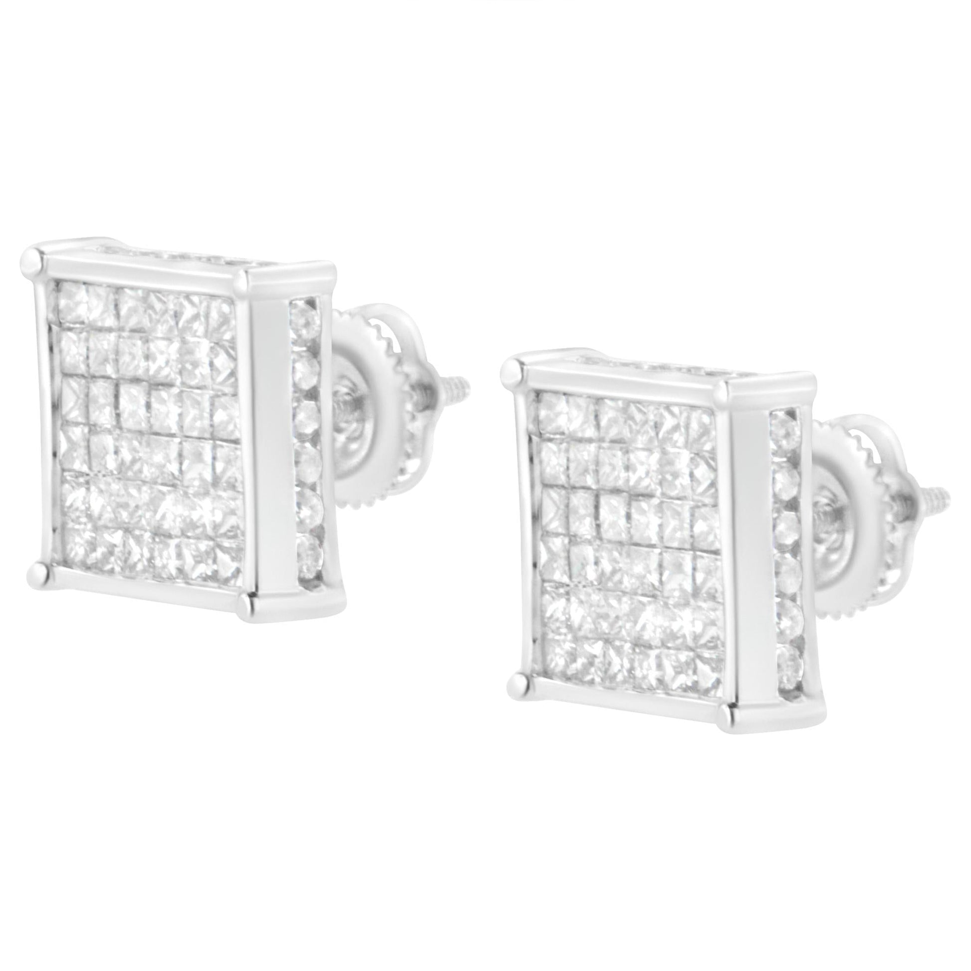 10K White Gold 2ct TDW Princess-Cut Composite Diamond Stud Earring (I-J ,I2-I3)-4