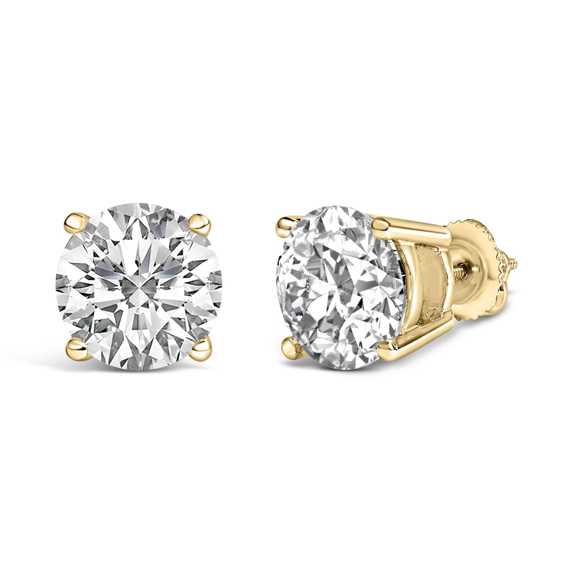 14K Gold Round Lab Grown Diamond Solitaire Stud Earrings with Screw Backs-3