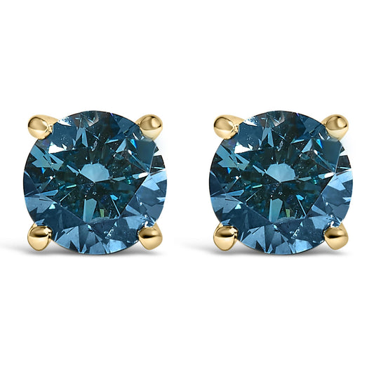 14K Gold Blue Lab Grown Diamond Stud Earrings with Screw Backs-0