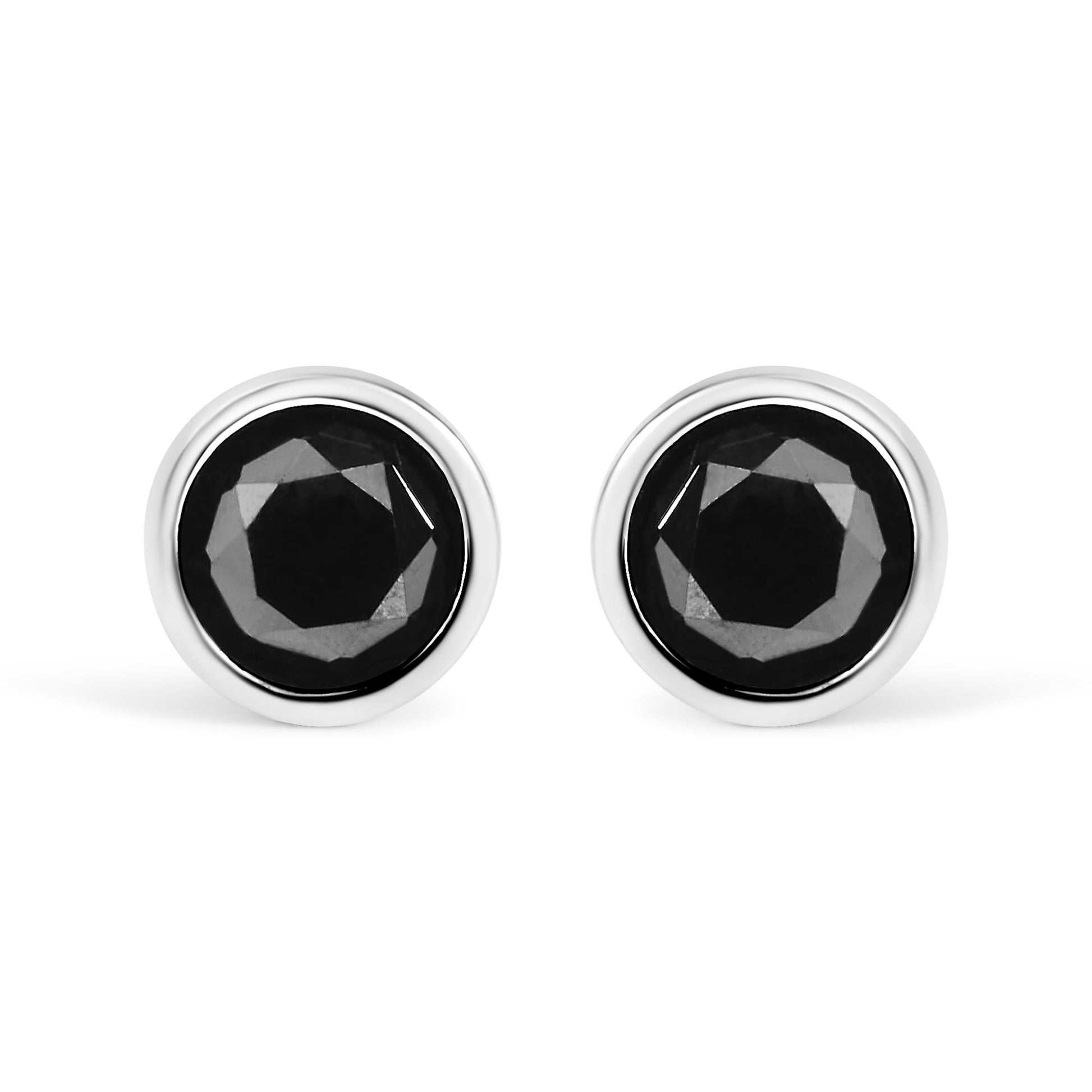 14K White Gold Round Brilliant-Cut Black Diamond Bezel-Set Stud Earrings with Screw Backs (Fancy Color-Enhanced, I2-I3 Clarity)-0