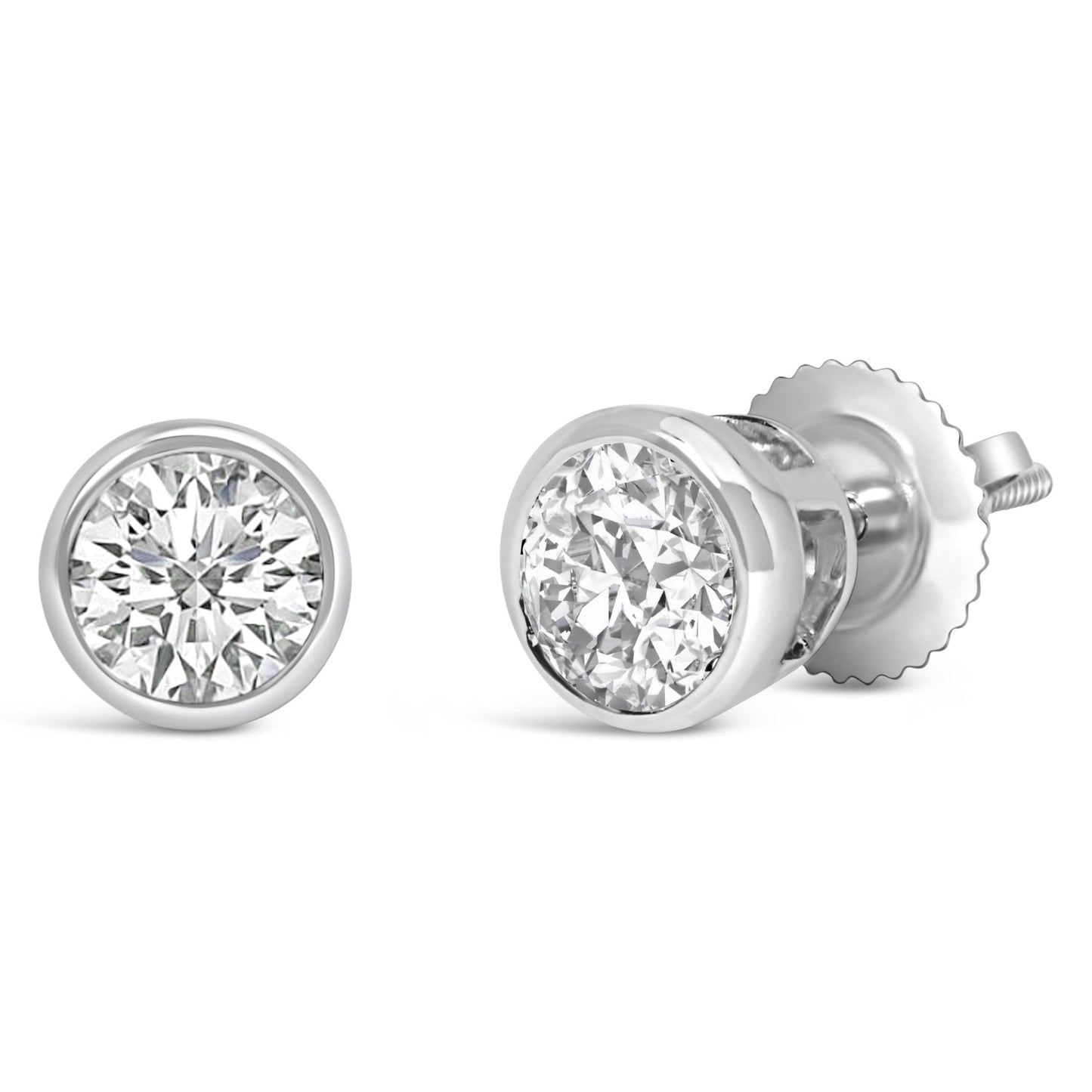 14K Gold Lab Grown Diamond Screw-Back Classic Bezel Solitaire Stud Earrings (G-H Color, VS2-SI1 Clarity)-4