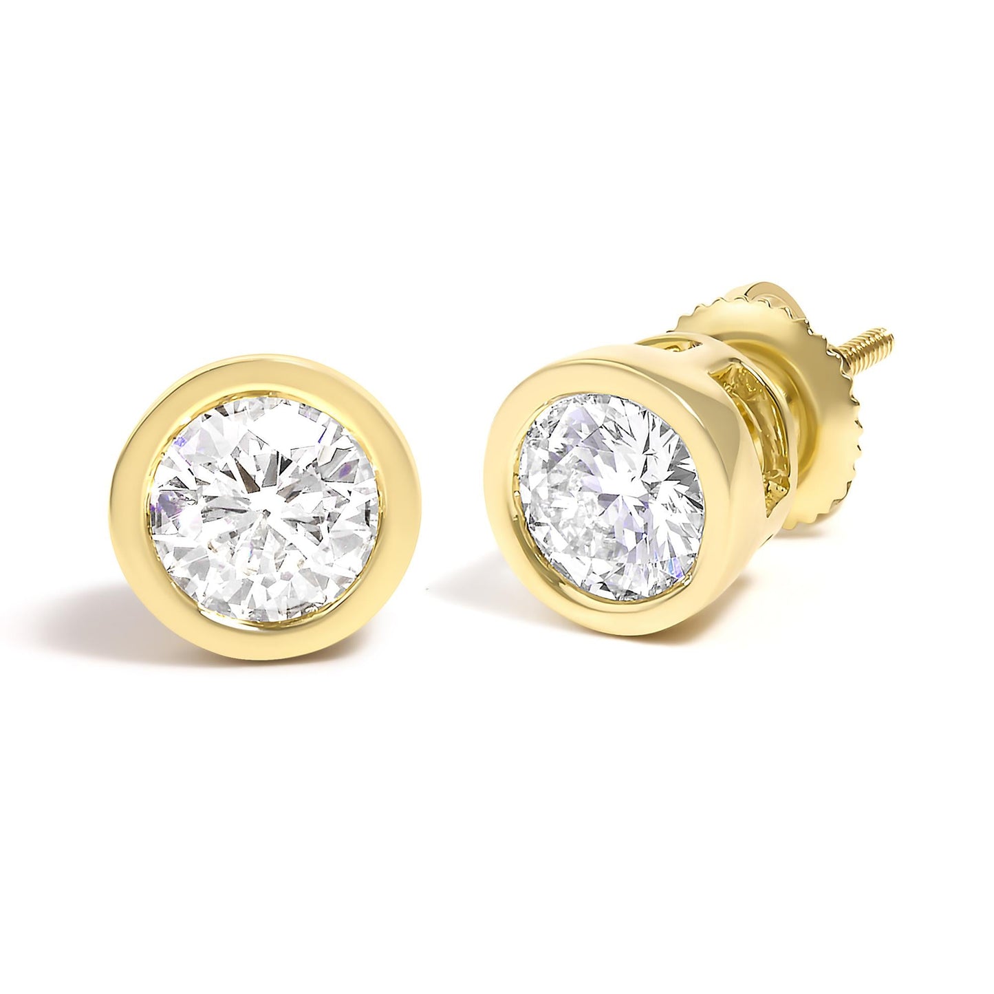 14K Gold Lab Grown Diamond Screw-Back Classic Bezel Solitaire Stud Earrings (G-H Color, VS2-SI1 Clarity)-2
