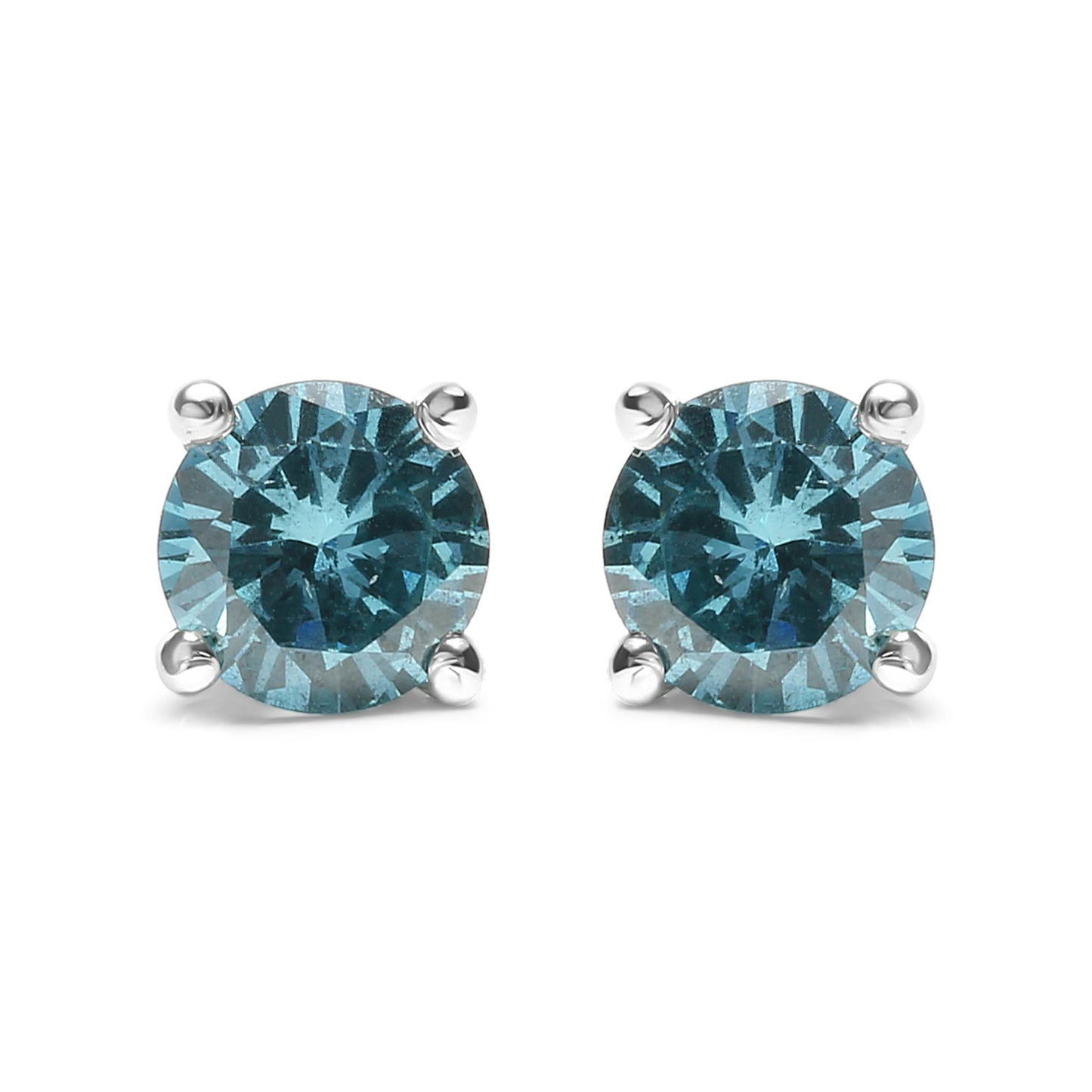 14K Gold 1/2 Cttw Aqua Blue Diamond Screw-Back 4-Prong Classic Stud Earrings (Color Treated, I2-I3)-1