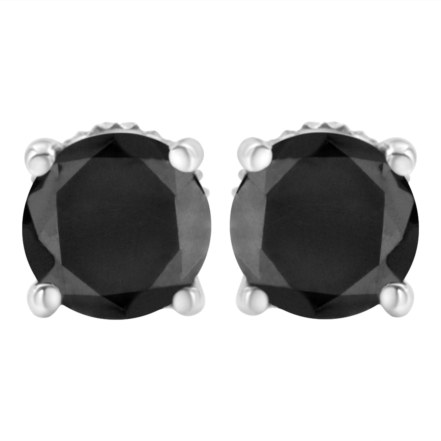 .925 Sterling Silver Round Brilliant-Cut Black Diamond Classic 4-Prong Stud Earrings with Screw Backs (Fancy Color-Enhanced, I2-I3 Clarity)-1