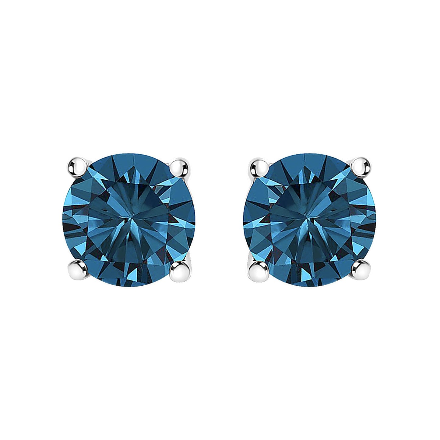 14K Gold Round Brilliant Cut Lab Grown Blue Diamond 4-Prong Classic Solitaire Stud Earrings with Pushbacks-1