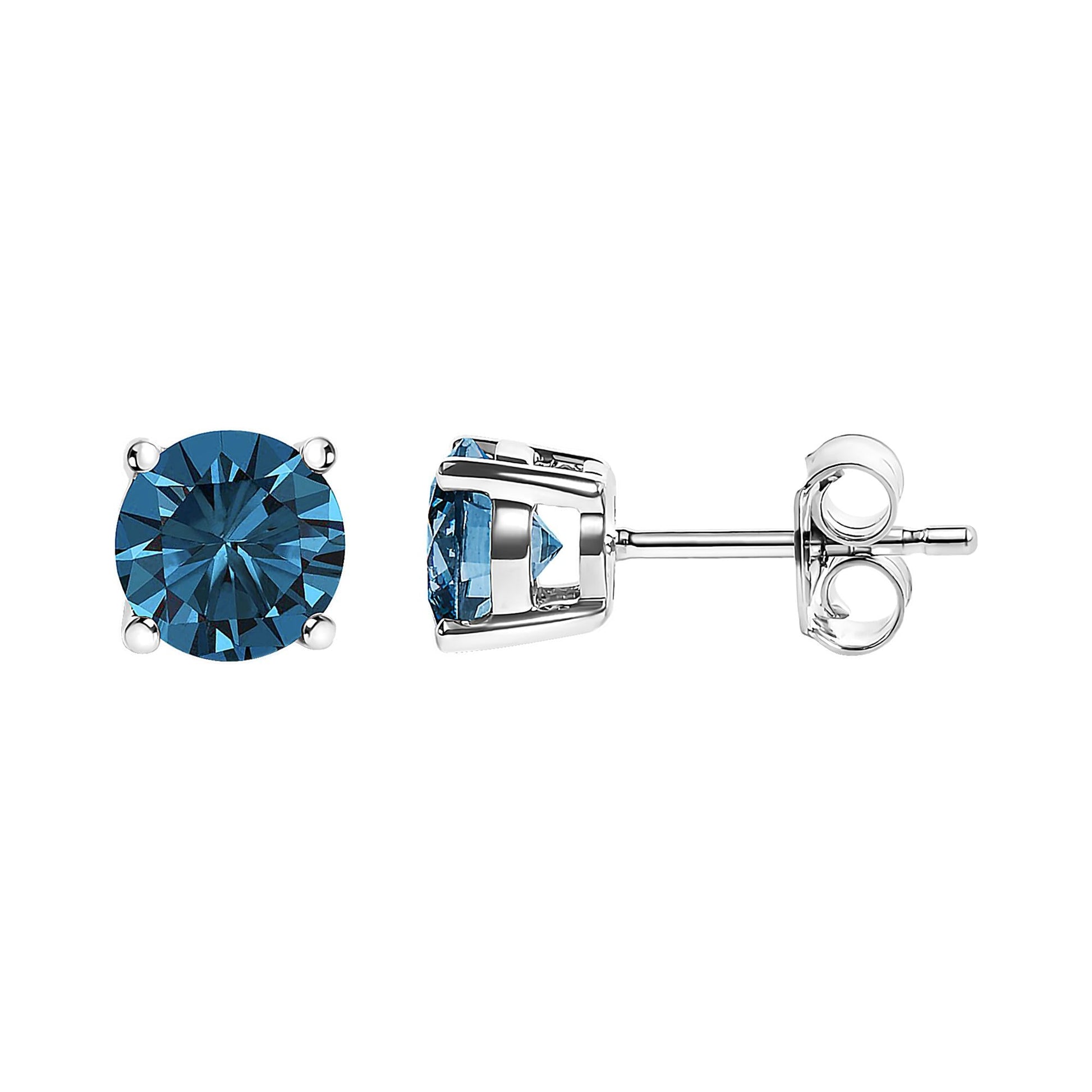14K Gold Round Brilliant Cut Lab Grown Blue Diamond 4-Prong Classic Solitaire Stud Earrings with Pushbacks-3
