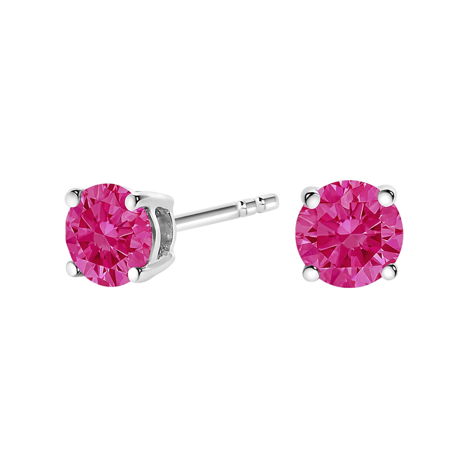 10K White Gold 1/2 Cttw Lab Created Round Brilliant Cut Pink Diamond Classic 4-Prong Solitaire Stud Earrings (Fancy Pink Color, VVS2-VS1 Clarity)-0