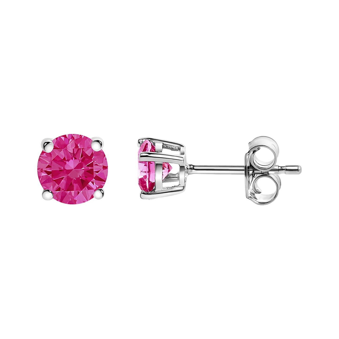 10K White Gold 1/2 Cttw Lab Created Round Brilliant Cut Pink Diamond Classic 4-Prong Solitaire Stud Earrings (Fancy Pink Color, VVS2-VS1 Clarity)-3