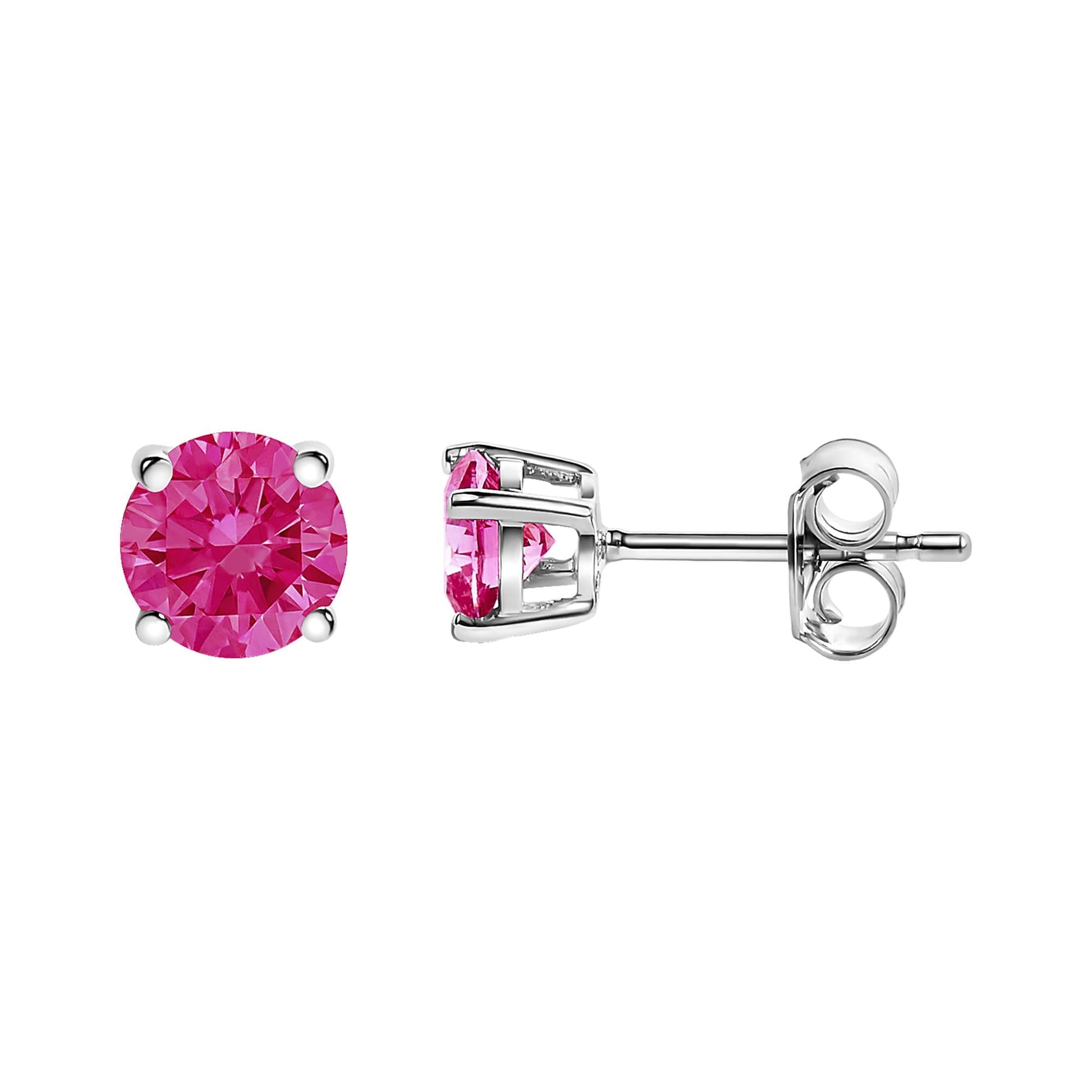 10K White Gold 1/2 Cttw Lab Created Round Brilliant Cut Pink Diamond Classic 4-Prong Solitaire Stud Earrings (Fancy Pink Color, VVS2-VS1 Clarity)-3