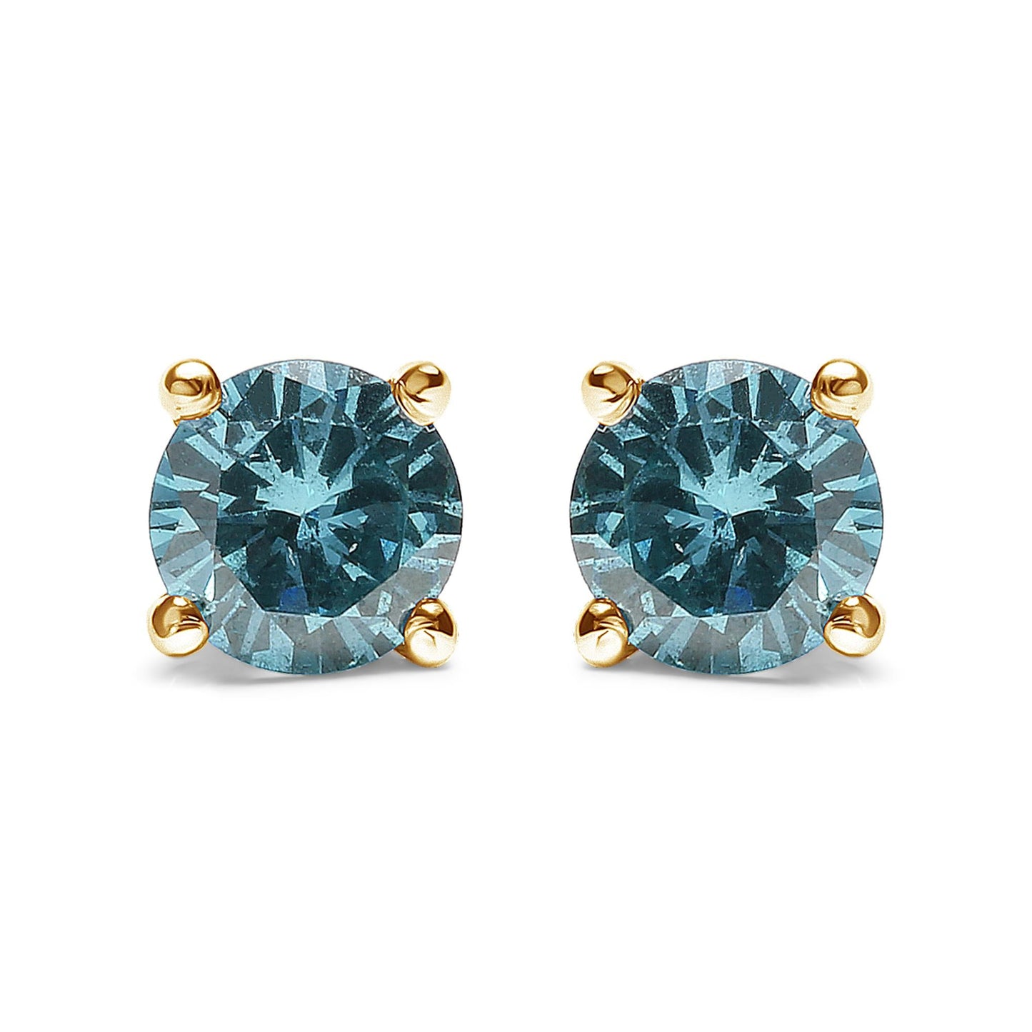 14K Gold 1/2 Cttw Aqua Blue Diamond Screw-Back 4-Prong Classic Stud Earrings (Color Treated, I2-I3)-0