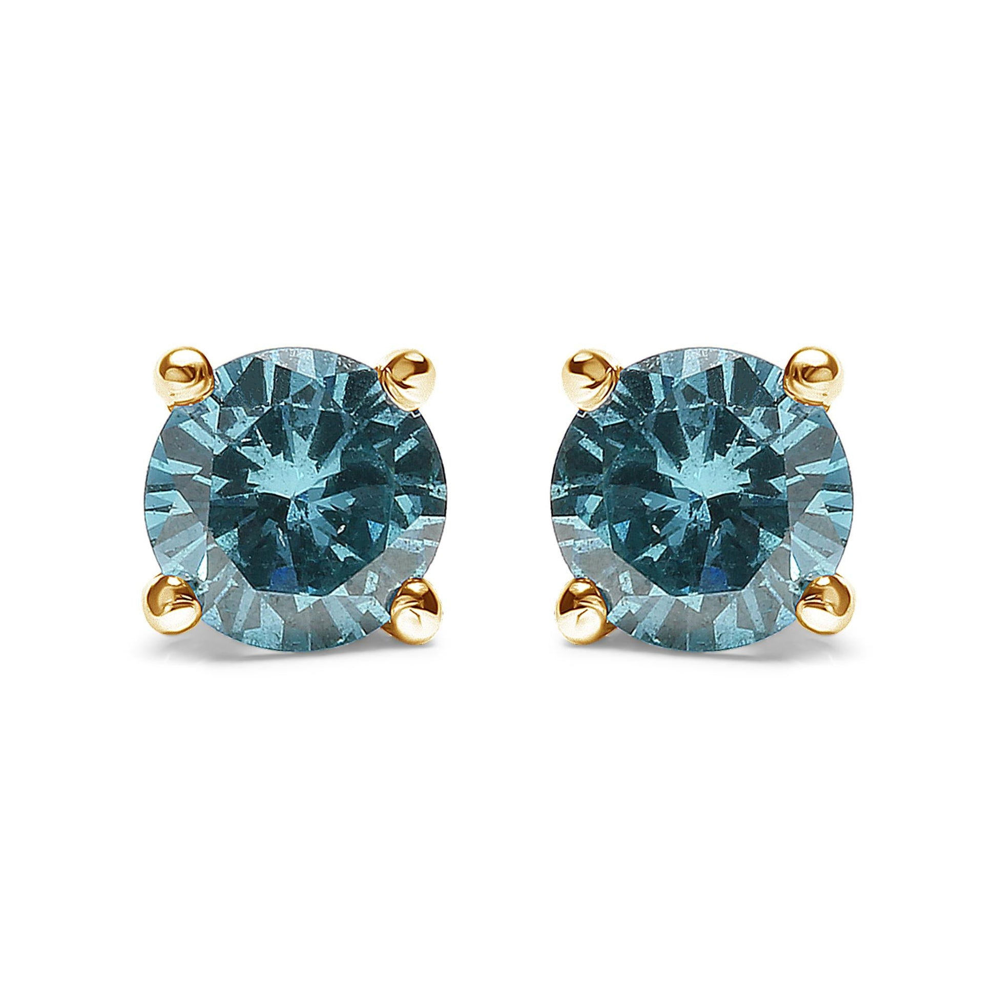 14K Gold 1/2 Cttw Aqua Blue Diamond Screw-Back 4-Prong Classic Stud Earrings (Color Treated, I2-I3)-0