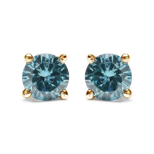 14K Gold 1/2 Cttw Aqua Blue Diamond Screw-Back 4-Prong Classic Stud Earrings (Color Treated, I2-I3)-0