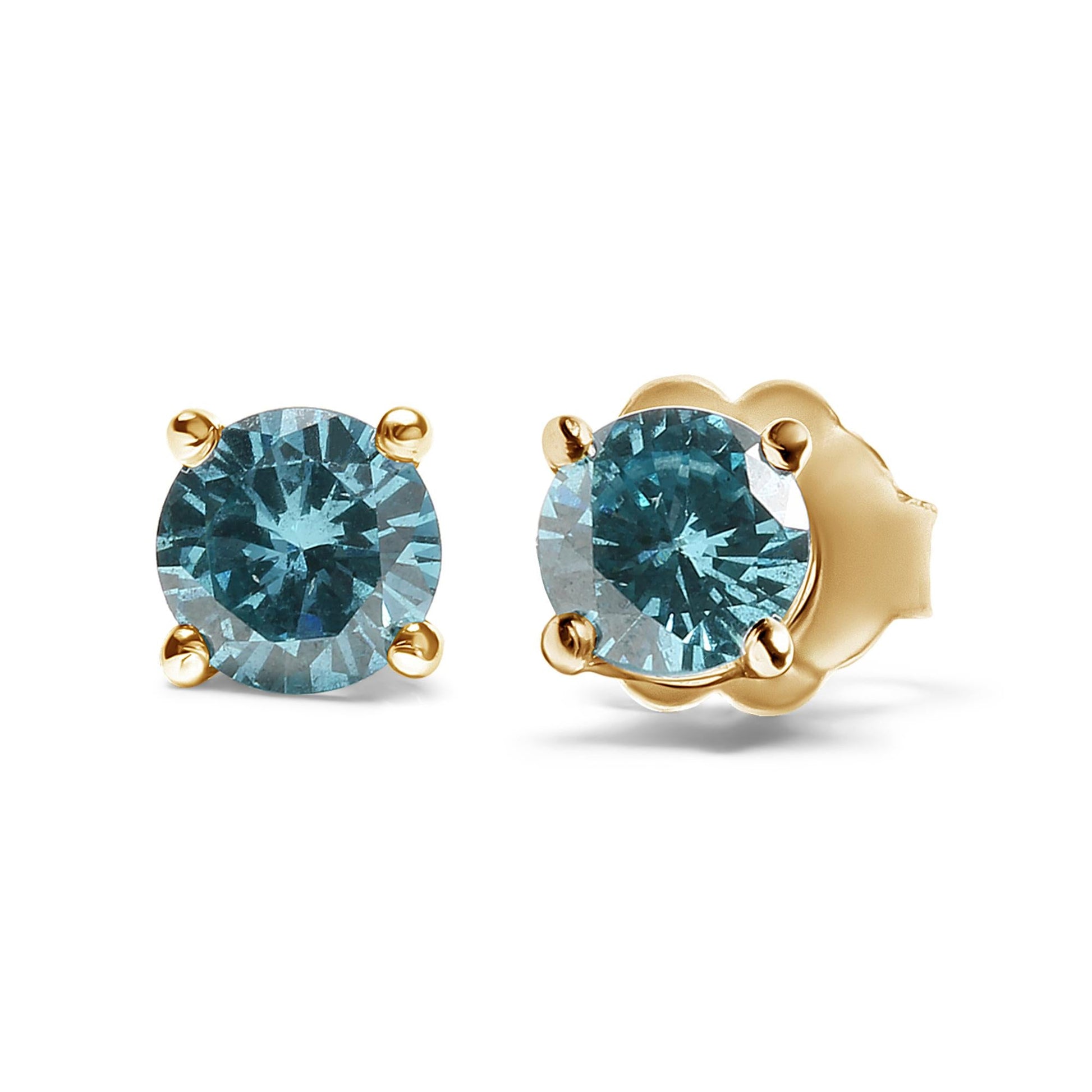 14K Gold 1/2 Cttw Aqua Blue Diamond Screw-Back 4-Prong Classic Stud Earrings (Color Treated, I2-I3)-2