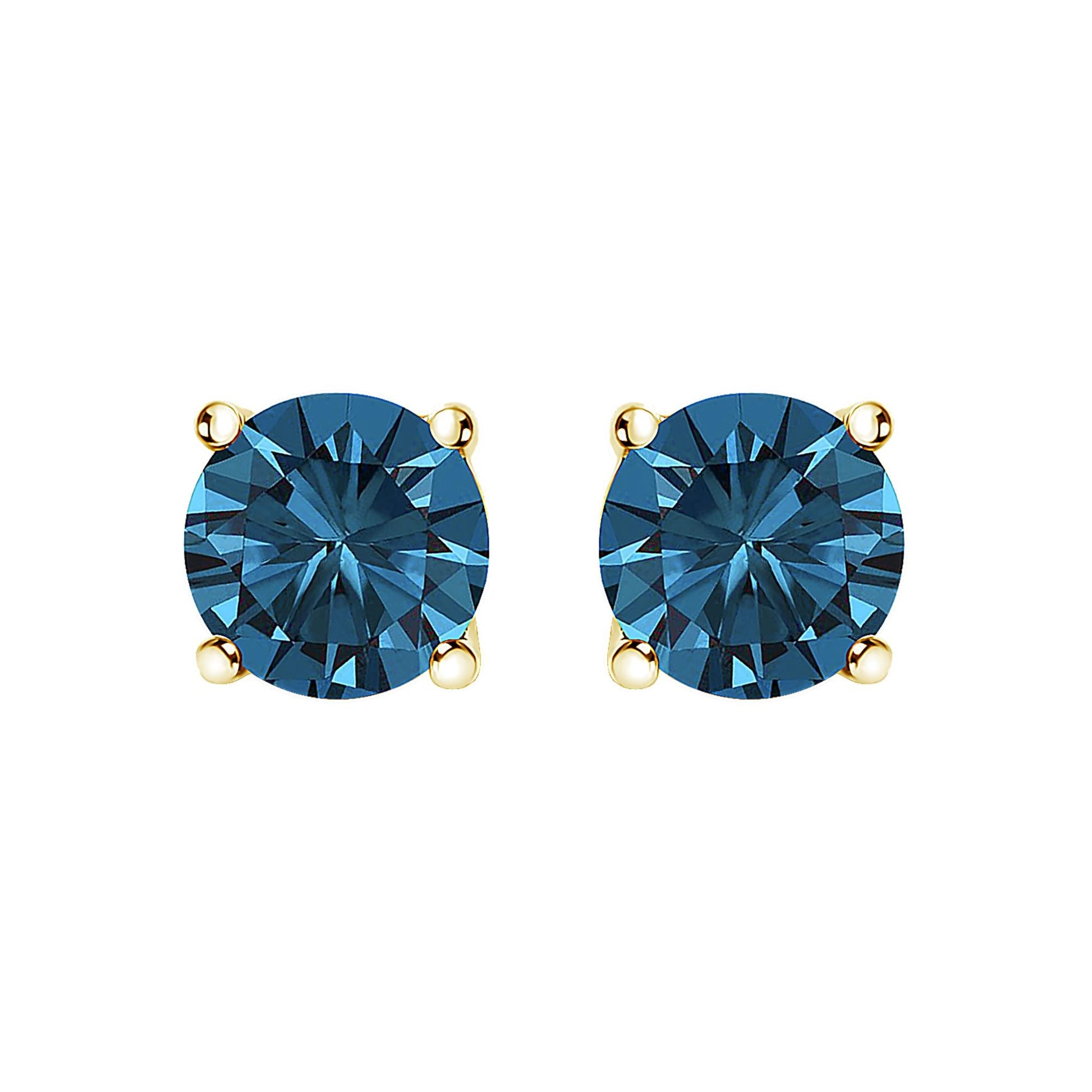14K Gold Round Brilliant Cut Lab Grown Blue Diamond 4-Prong Classic Solitaire Stud Earrings with Pushbacks-0