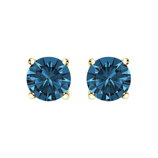 14K Gold Round Brilliant Cut Lab Grown Blue Diamond 4-Prong Classic Solitaire Stud Earrings with Pushbacks-0